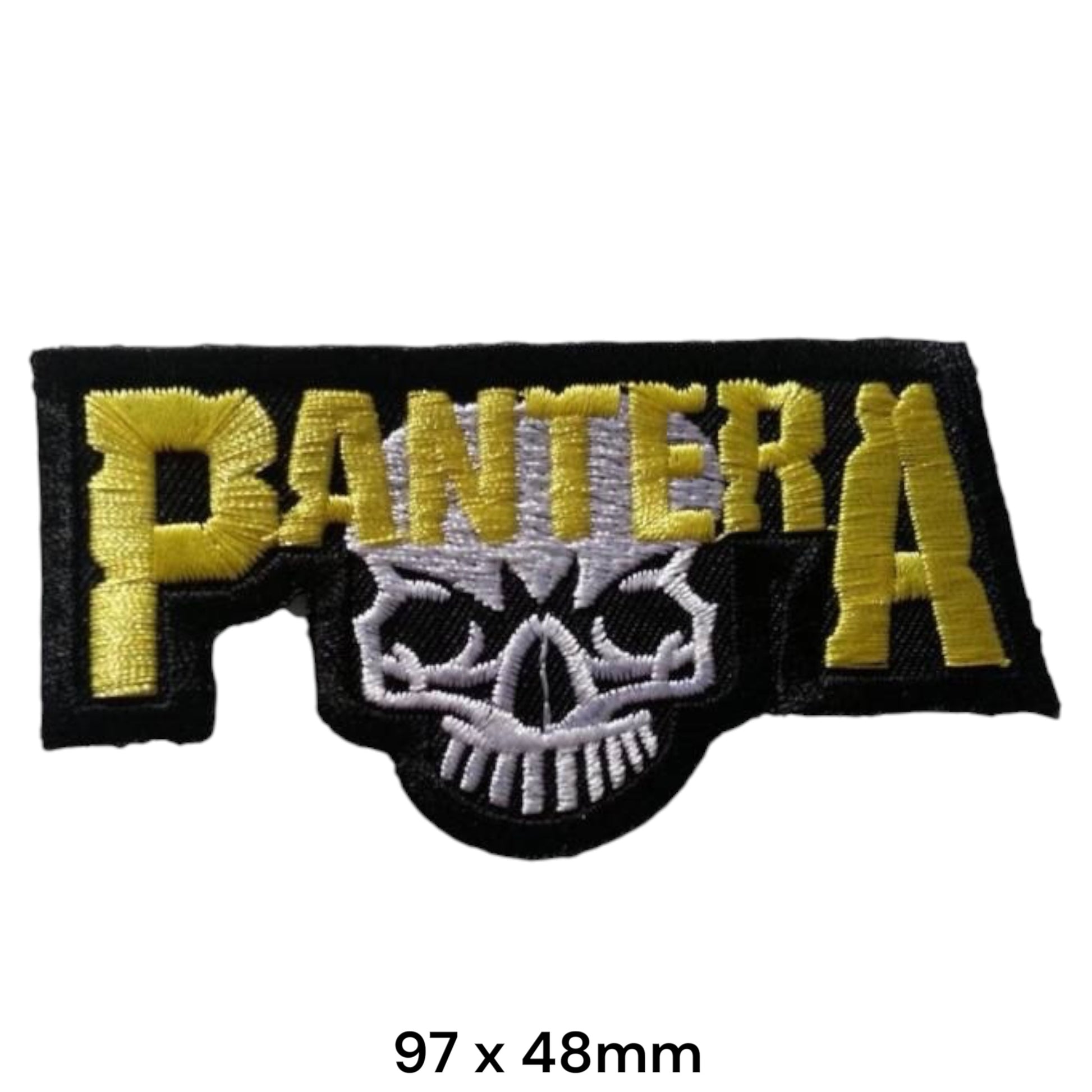 Pantera Skull Logo Die-Cut Embroidered Patch 97x48mm – Yellow/Gold, White/Silver & Black