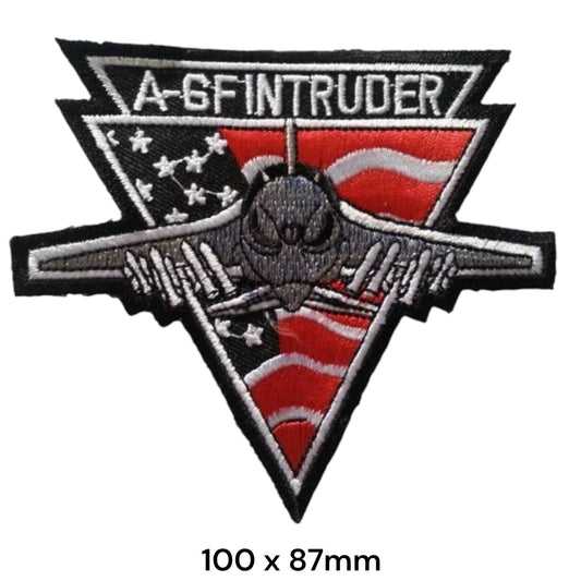 A-6F Intruder Fighter Jet Skull US Flag Triangle Die-Cut Embroidered Patch 100x87mm – Black, Red, White & Grey