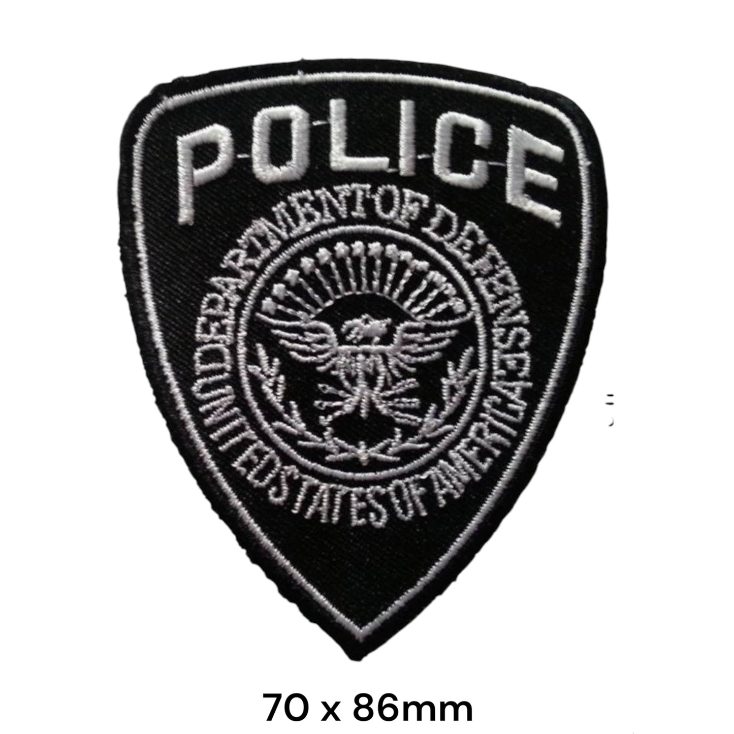 Police Department of Defense United States of America Shield Embroidered Patch 70x86mm – White/Silver & Black