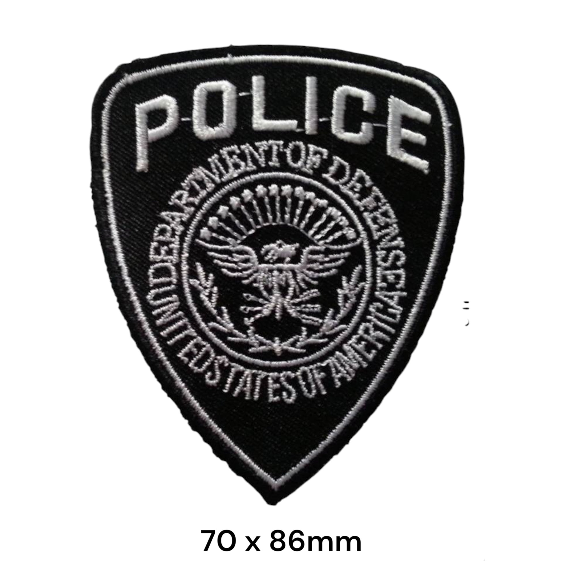 Police Department of Defense United States of America Shield Embroidered Patch 70x86mm – White/Silver & Black
