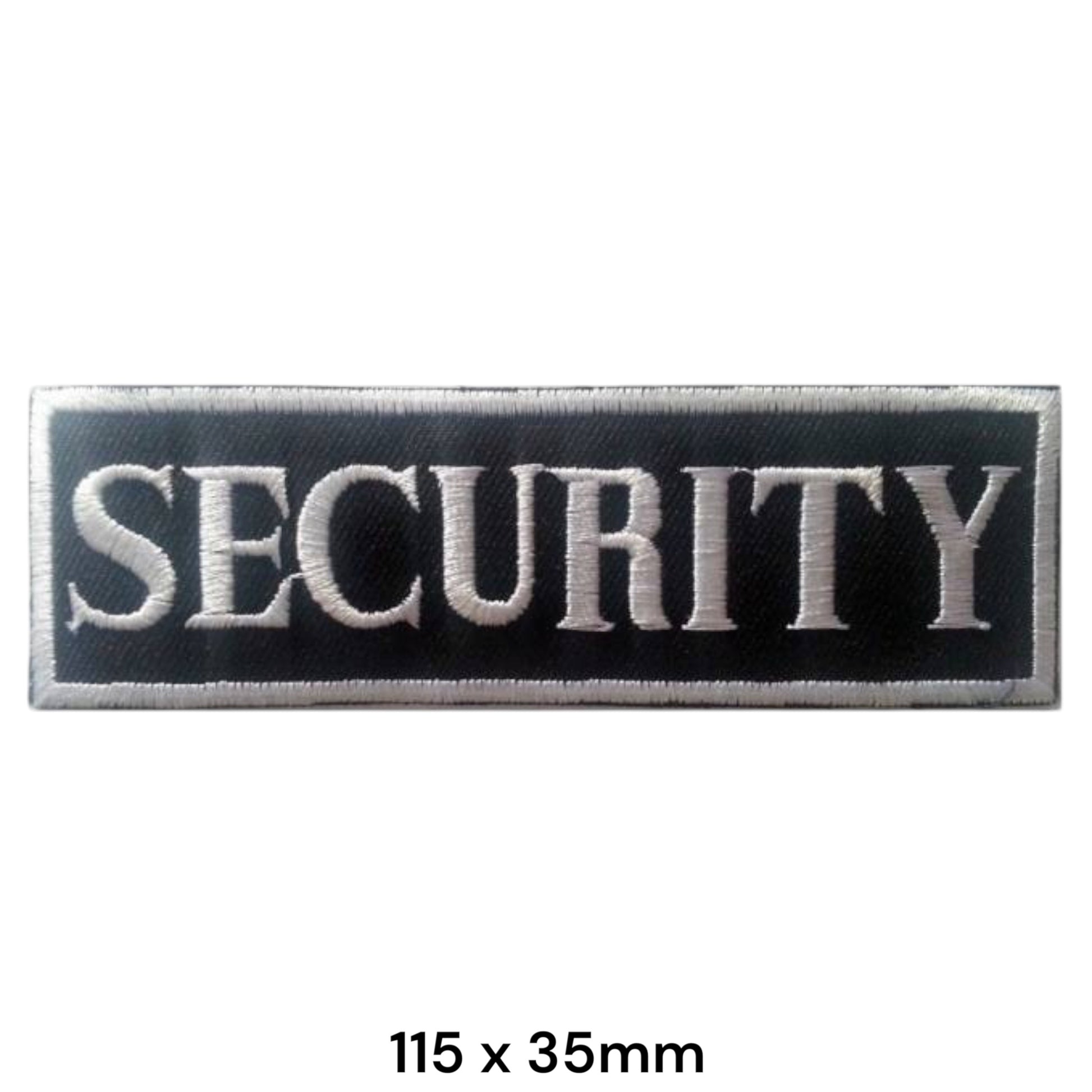 Security Text Rectangular Embroidered Patch 115x35mm – White/Silver & Black