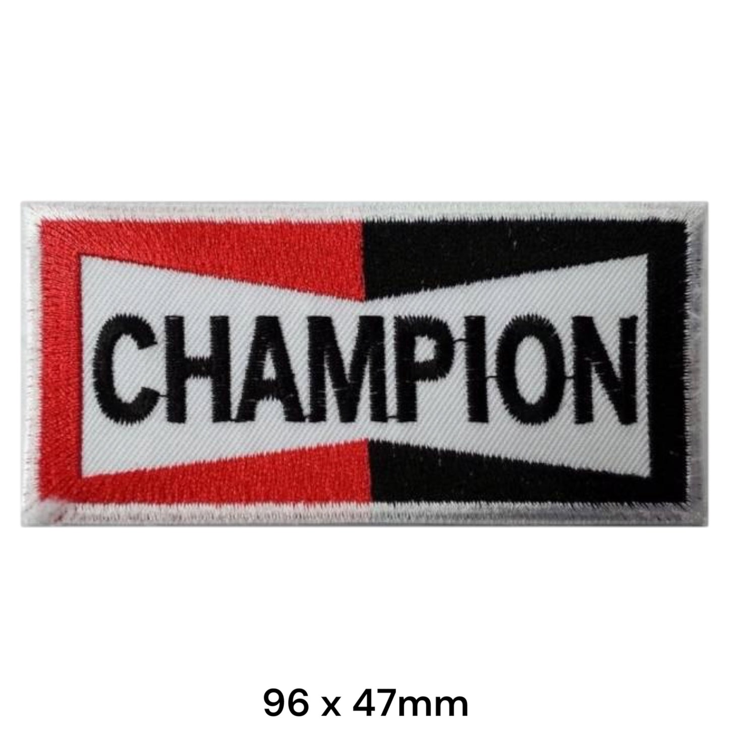 Champion Spark Plugs Logo Rectangular Embroidered Patch 96x47mm – Red, Black & White