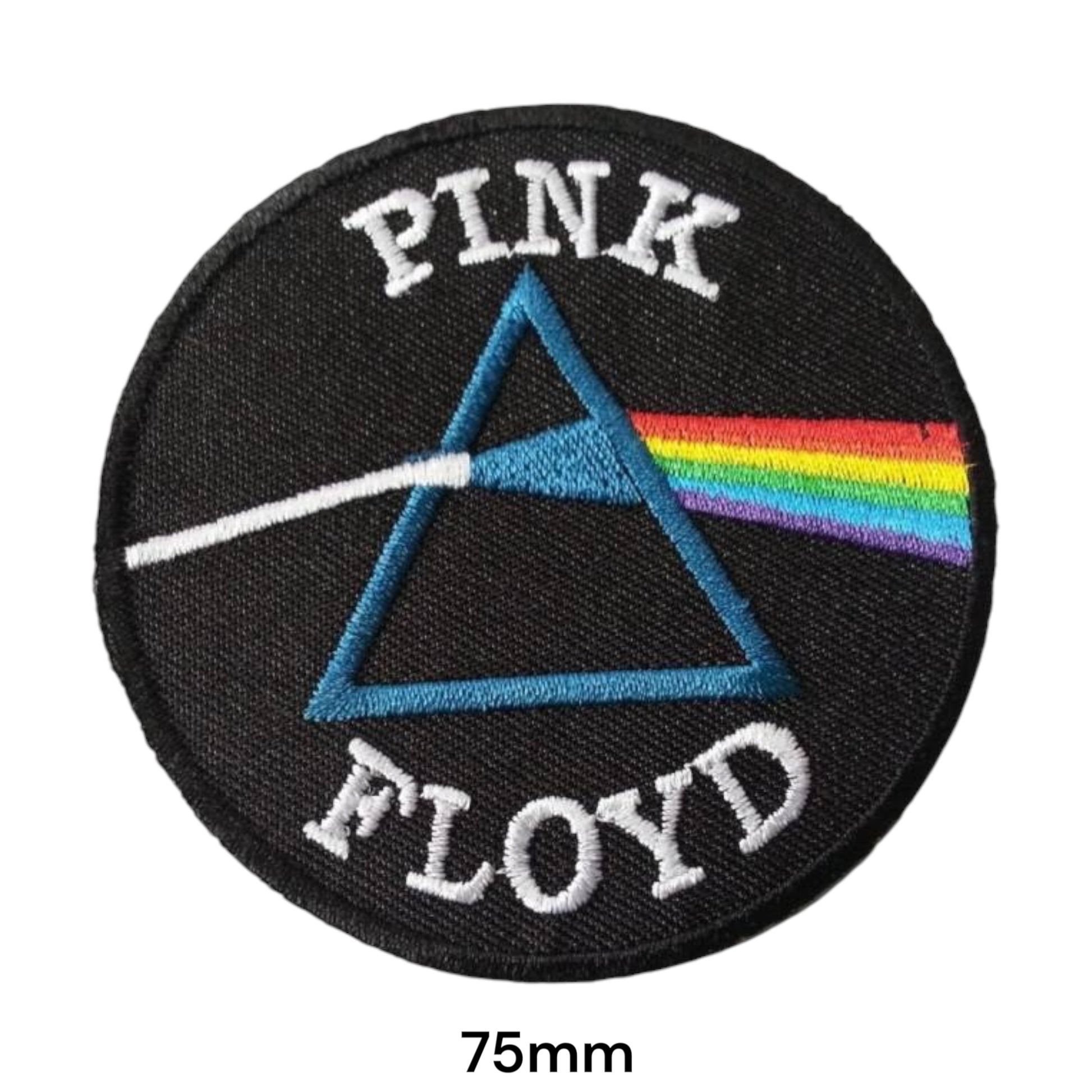 Pink Floyd Dark Side of the Moon Prism Round Embroidered Patch 75mm – White, Blue, Rainbow & Black