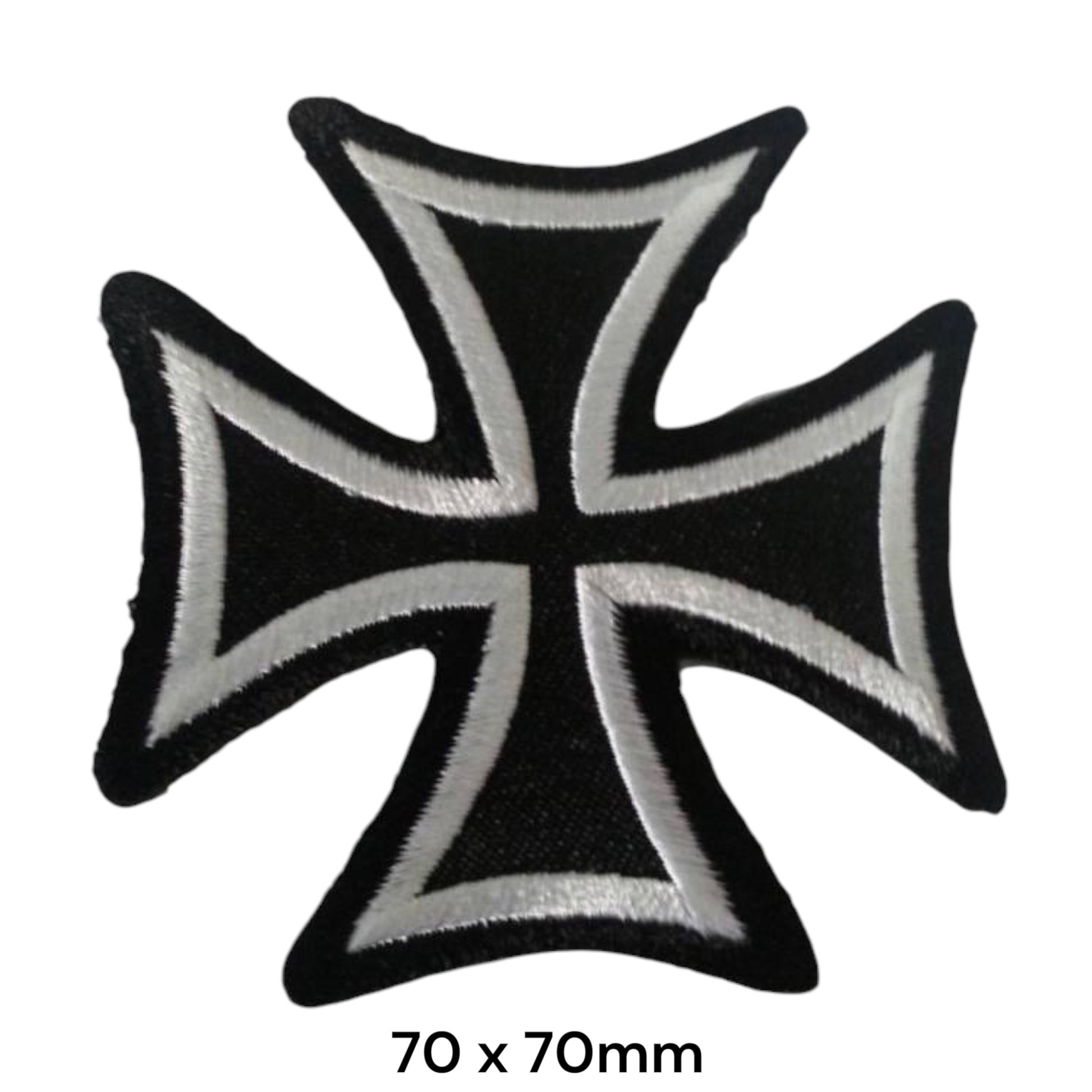 Maltese Iron Cross Die-Cut Embroidered Patch 70x70mm – White/Silver & Black