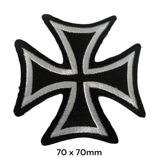 Maltese Iron Cross Die-Cut Embroidered Patch 70x70mm – White/Silver & Black