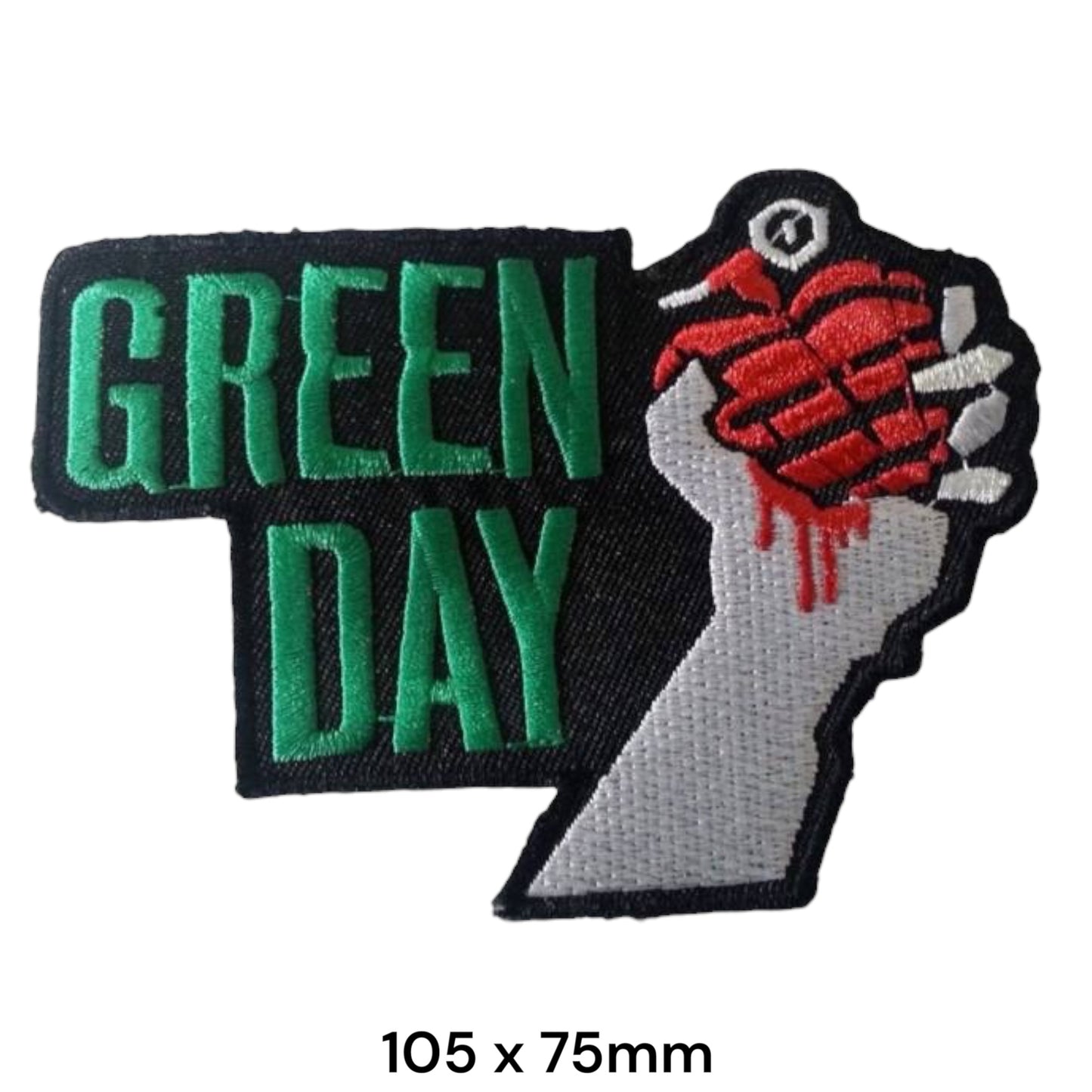 Green Day Grenade Fist Die-Cut Embroidered Patch 105x75mm – Green, White, Red & Black