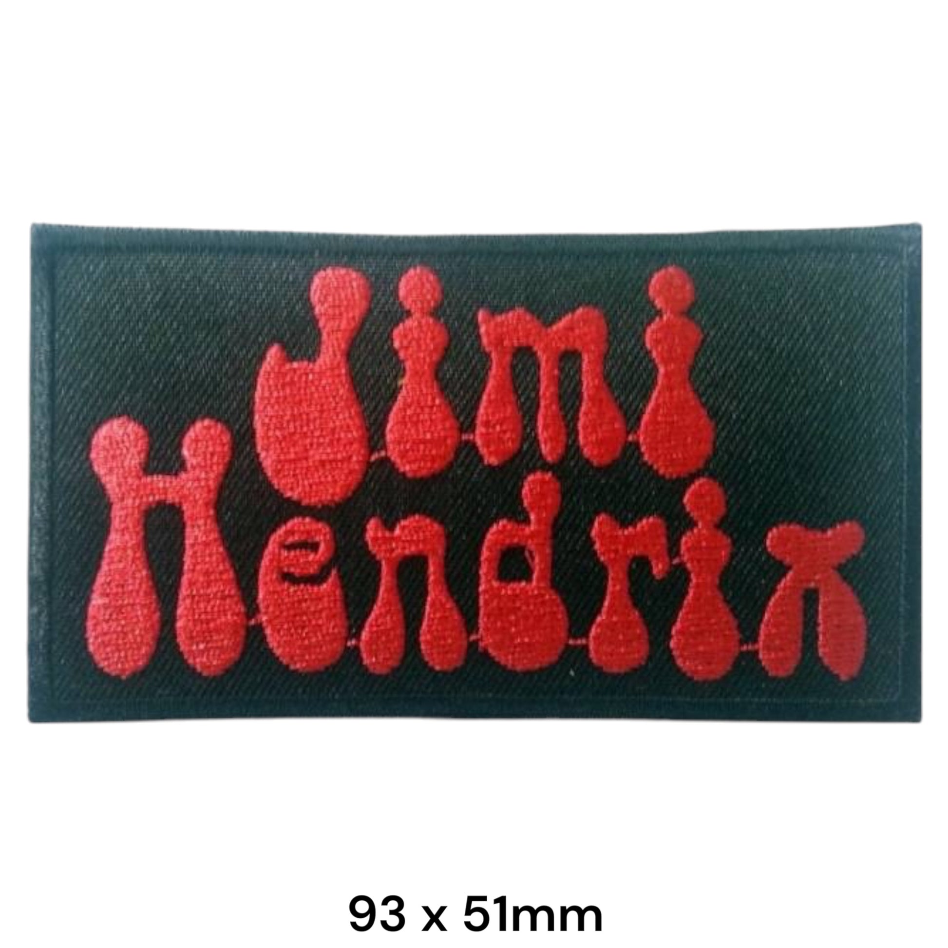 Jimi Hendrix Psychedelic Script Logo Rectangular Embroidered Patch 93x51mm – Red & Black