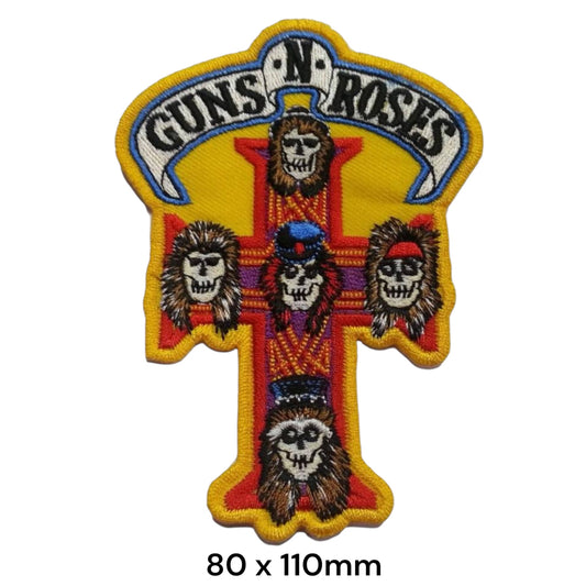 Guns N' Roses Appetite for Destruction Cross Skulls Die-Cut Embroidered Patch 80x110mm – Yellow, Red, Blue, Brown & White