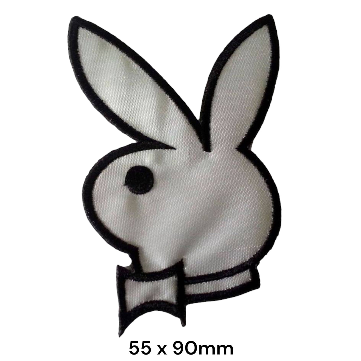 Playboy Bunny Logo Die-Cut Embroidered Patch 55x90mm – White/Silver & Black