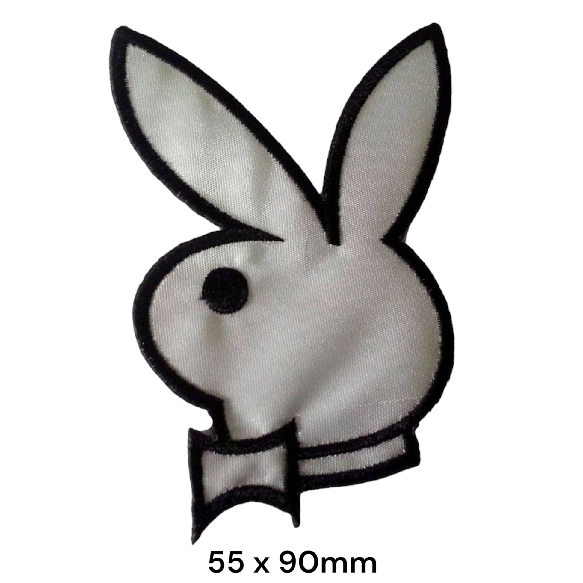 Playboy Bunny Logo Die-Cut Embroidered Patch 55x90mm – White/Silver & Black