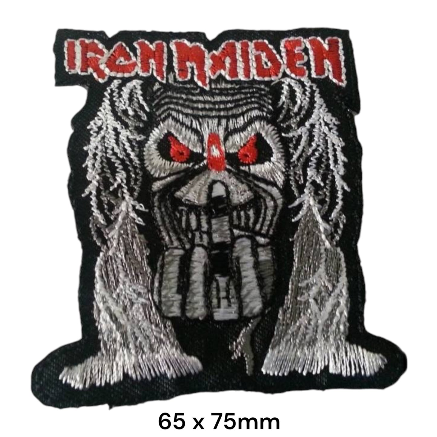 Iron Maiden Eddie White Creature Die-Cut Embroidered Patch 65x75mm – White/Silver, Red & Black