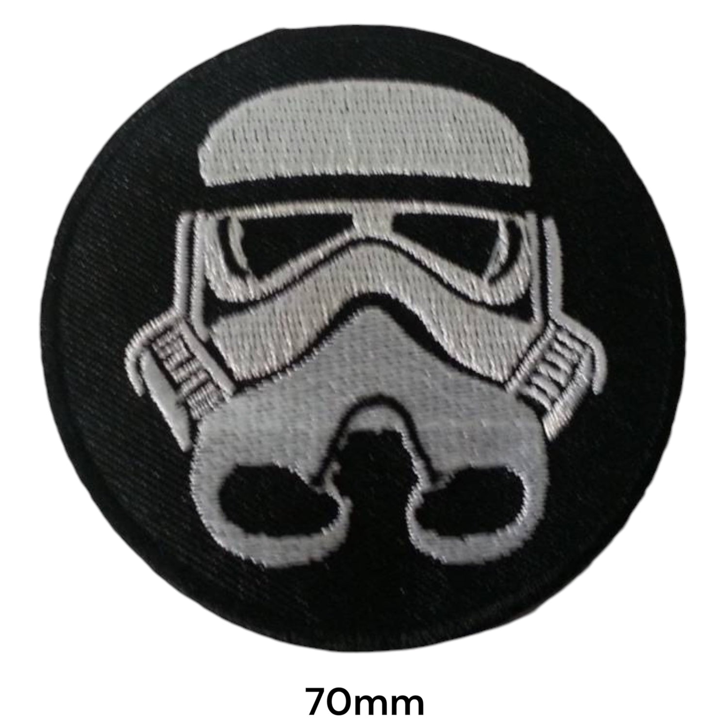 Stormtrooper Helmet Round Embroidered Patch 70mm – White/Silver & Black