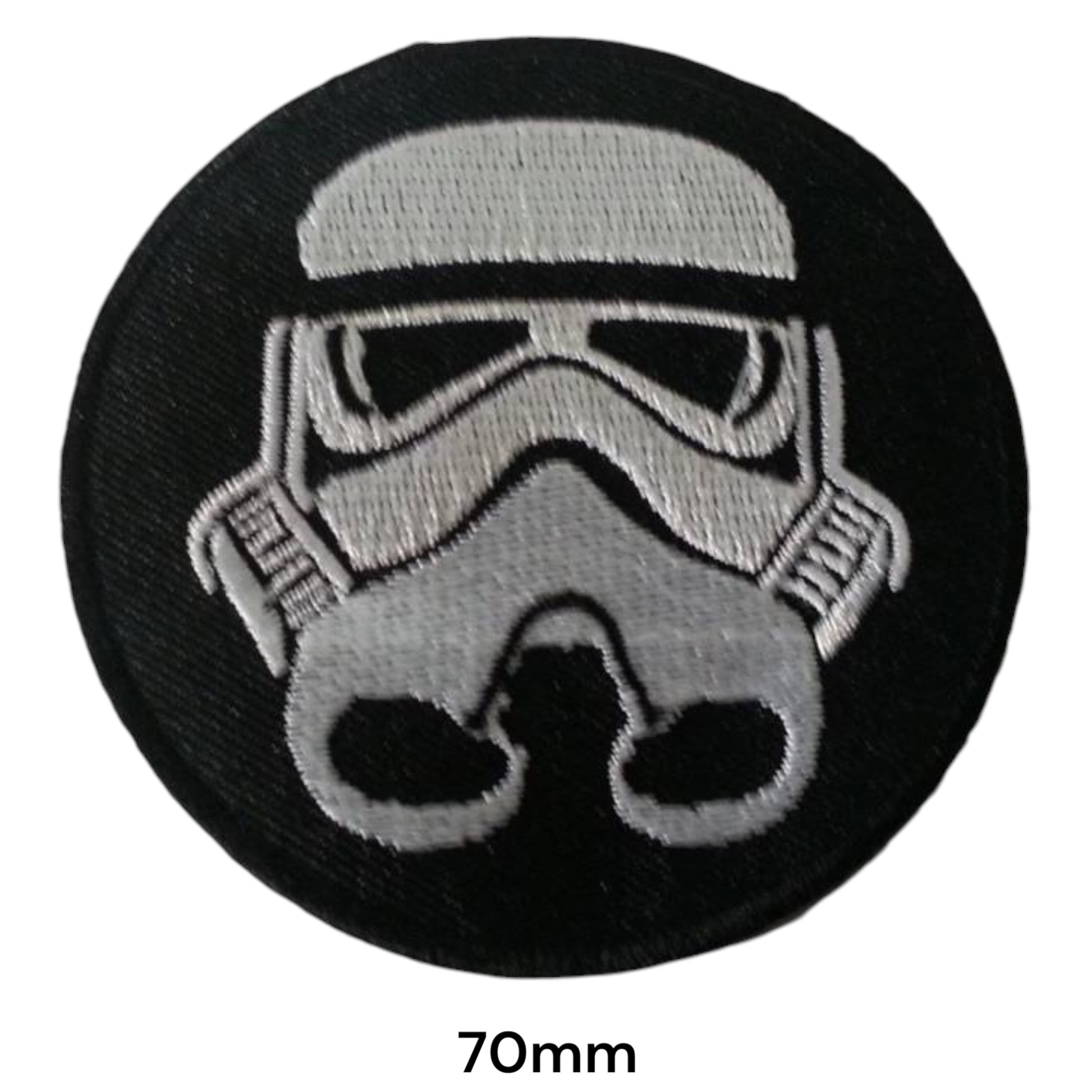 Stormtrooper Helmet Round Embroidered Patch 70mm – White/Silver & Black