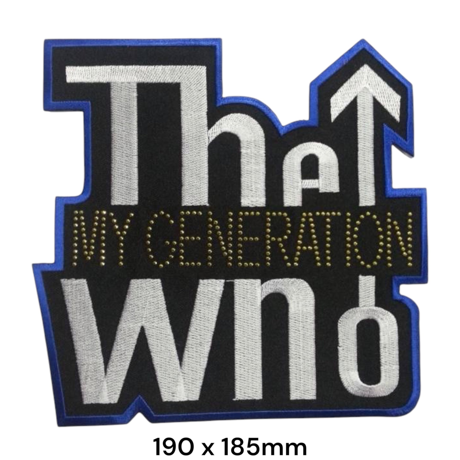 The Who My Generation Large Die-Cut Embroidered Back Patch 190x185mm – White/Silver, Blue, Gold & Black