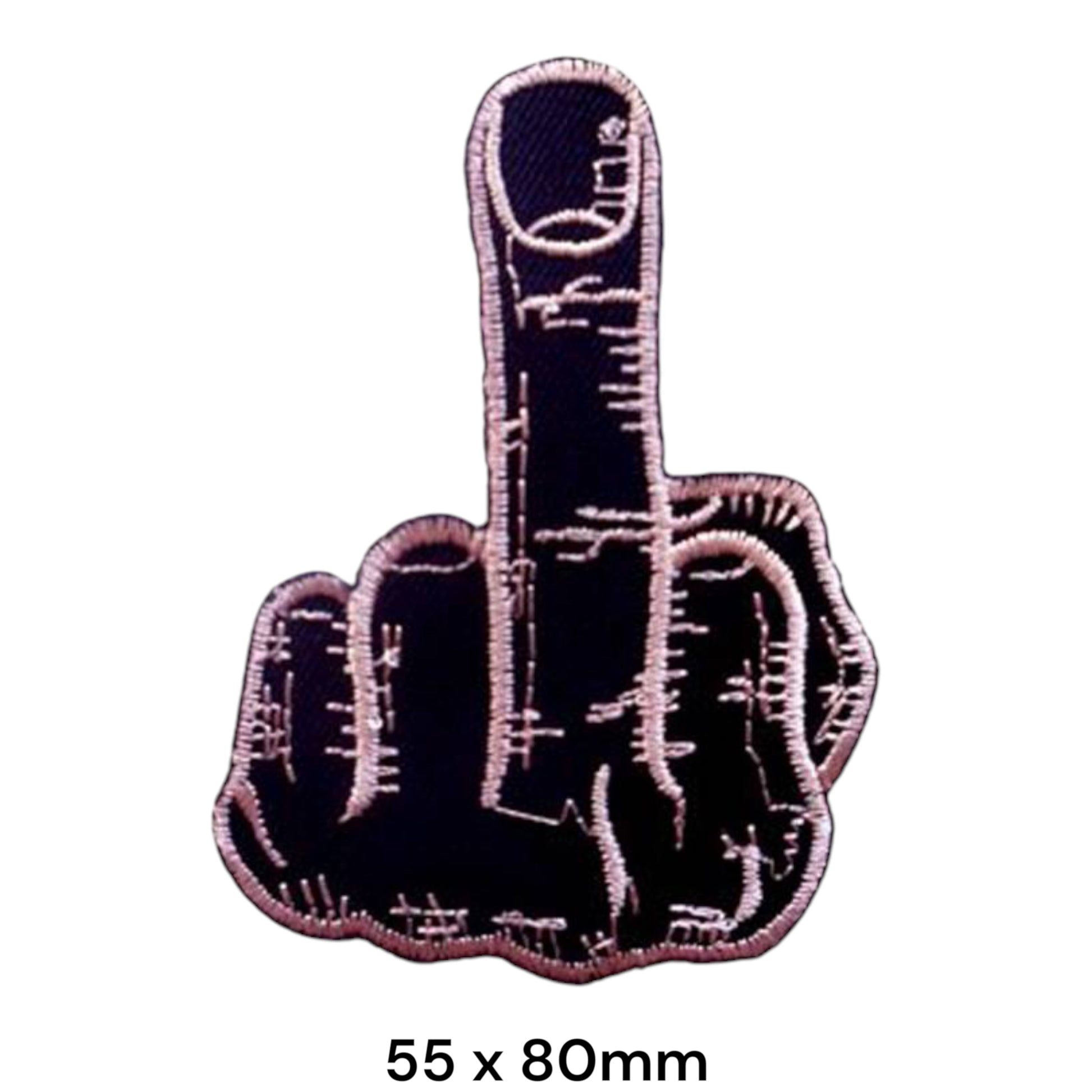 Middle Finger F*ck You Die-Cut Embroidered Patch 55x80mm – White/Pink & Black
