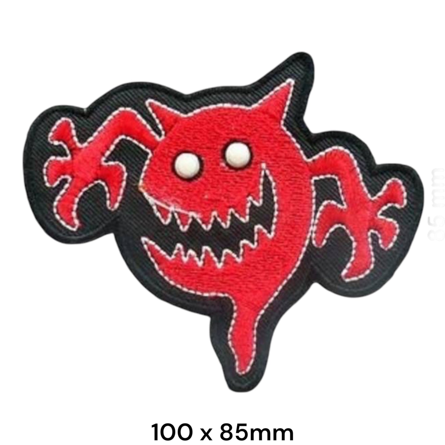 Red Devil Monster Die-Cut Embroidered Patch 100x85mm – Red, White & Black