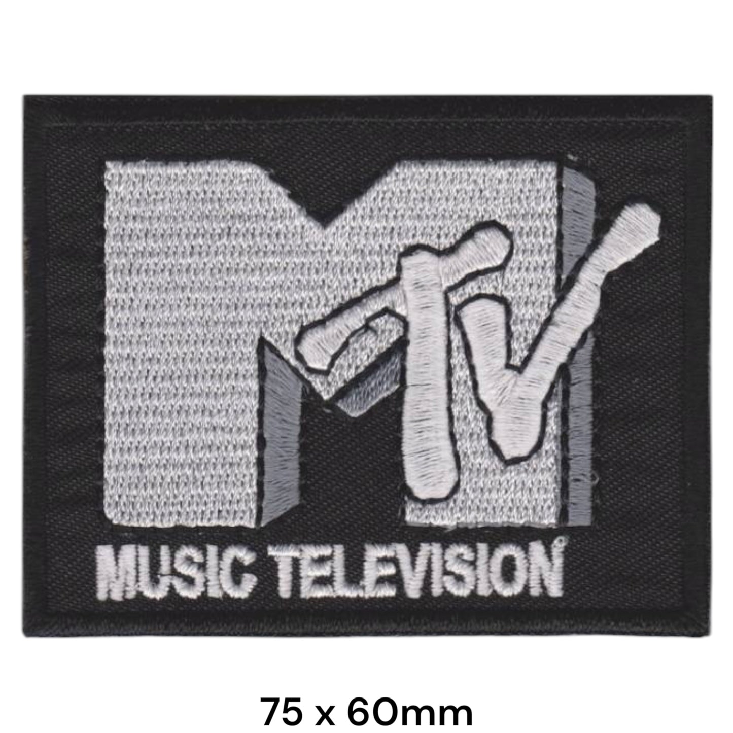 MTV Music Television Logo Rectangular Embroidered Patch 75x60mm – Silver/Grey & Black