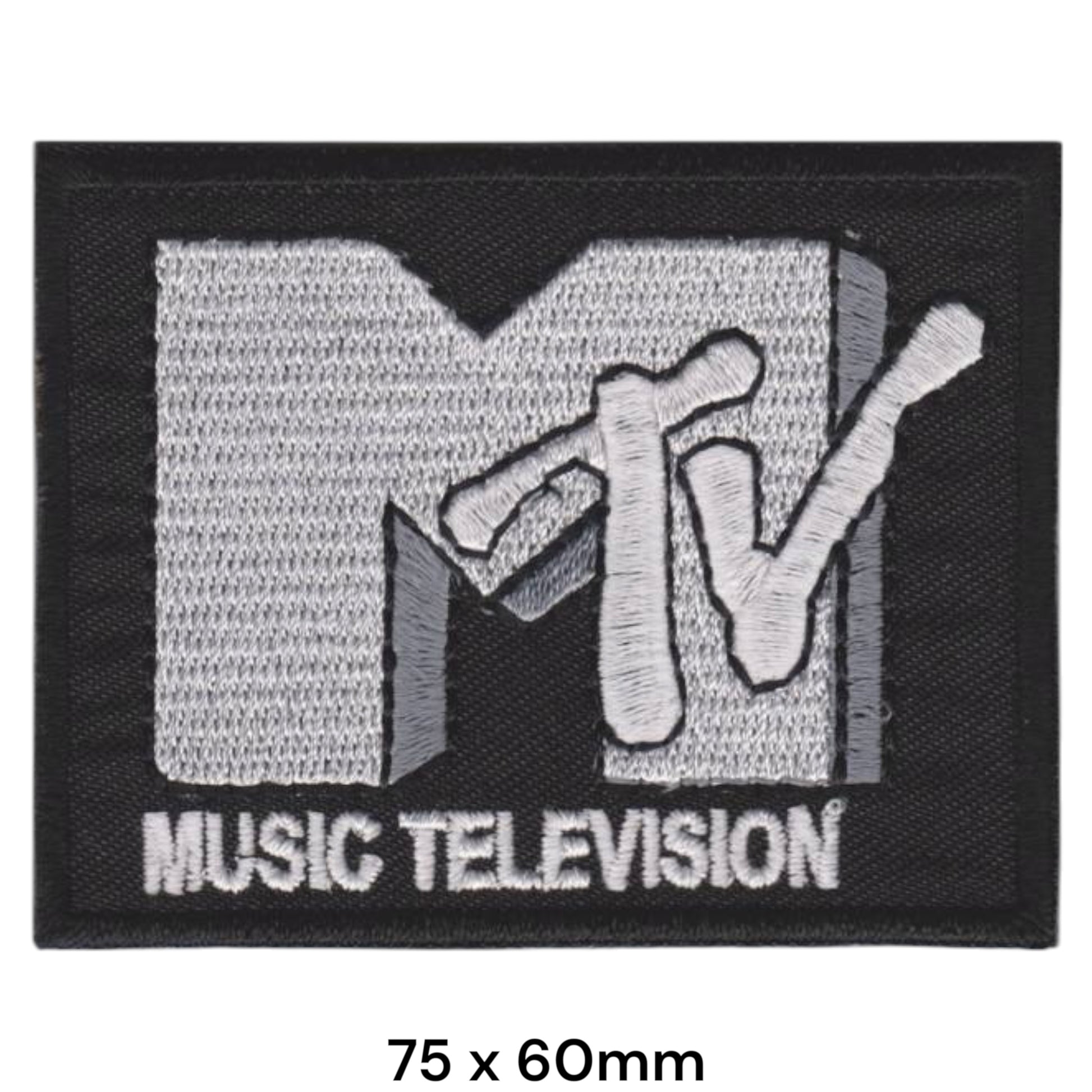 MTV Music Television Logo Rectangular Embroidered Patch 75x60mm – Silver/Grey & Black