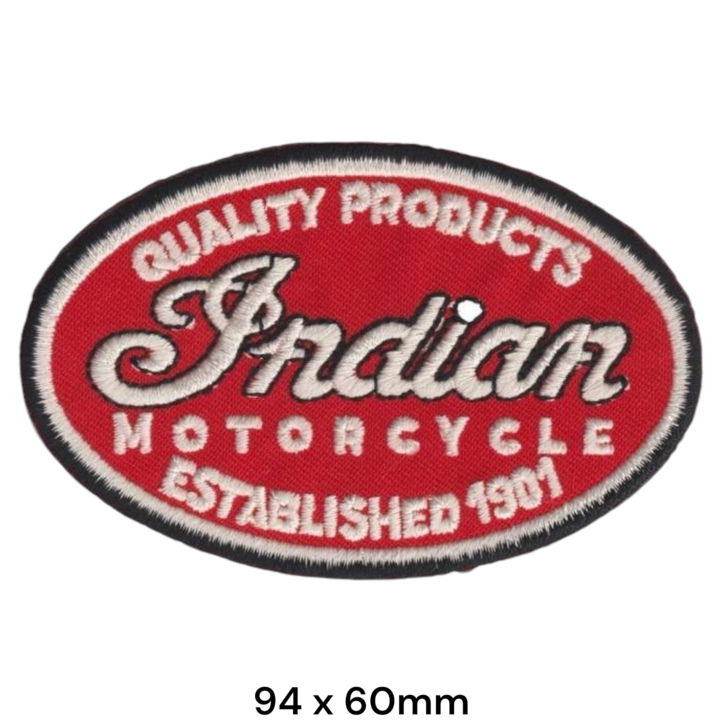 Indian Motorcycle Quality Products Established 1901 Oval Embroidered Patch 94x60mm – Red, White & Black