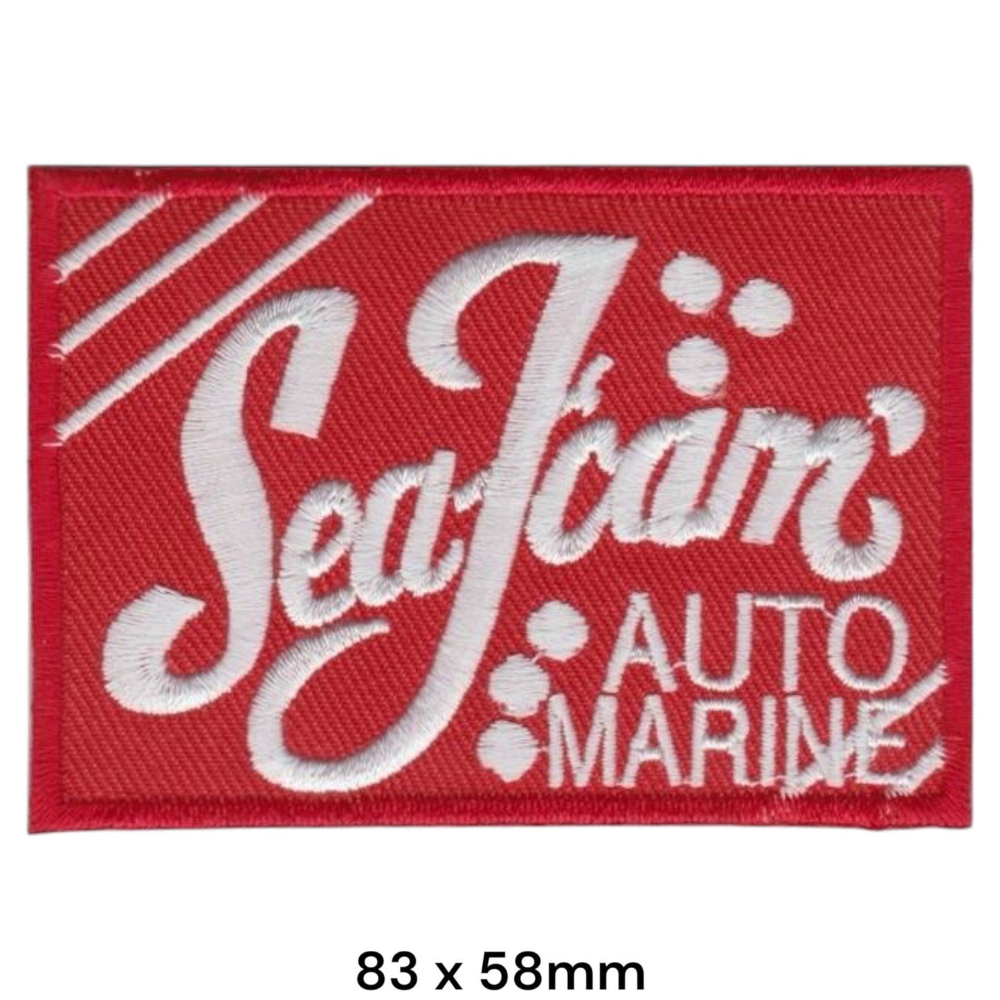 Sea Foam Auto Marine Script Logo Rectangular Embroidered Patch 83x58mm – White & Red