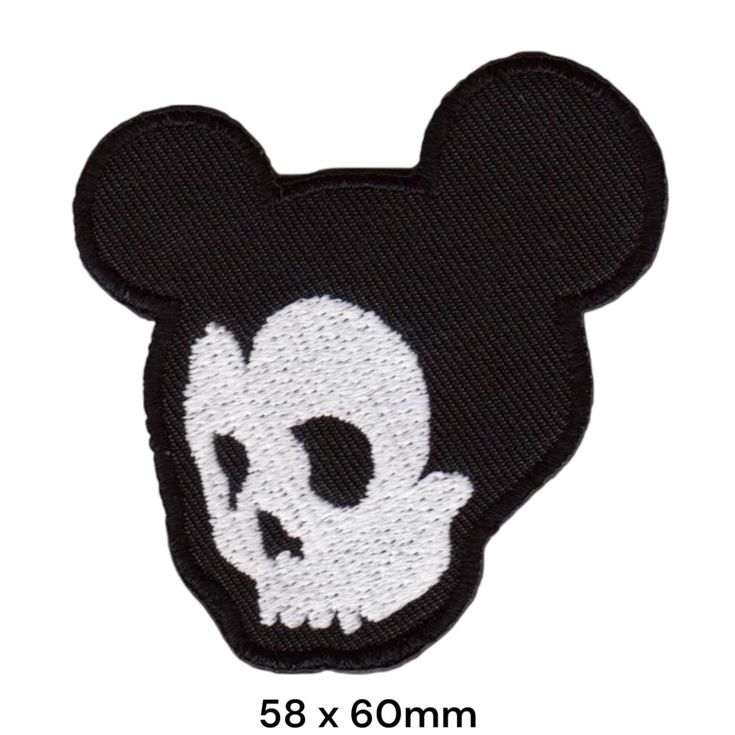 Skull Mouse Head Die-Cut Embroidered Patch 58x60mm – White & Black