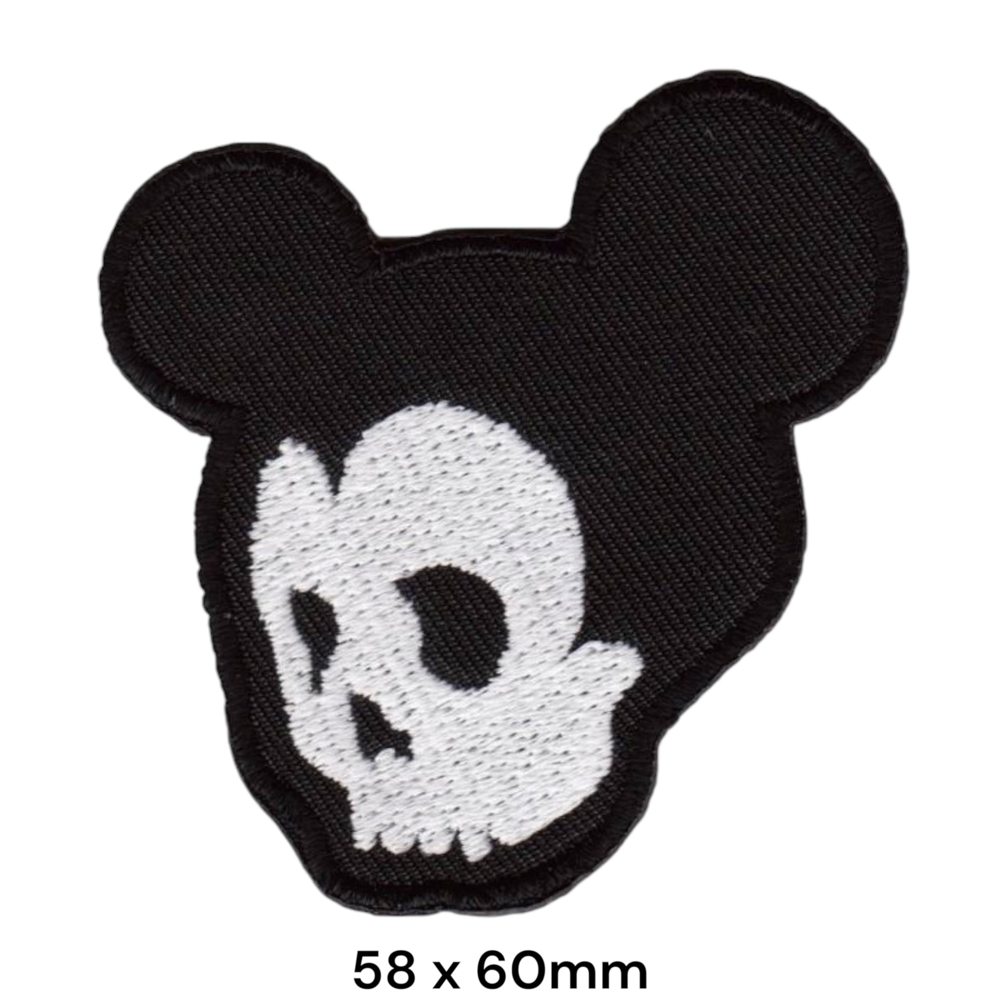 Skull Mouse Head Die-Cut Embroidered Patch 58x60mm – White & Black