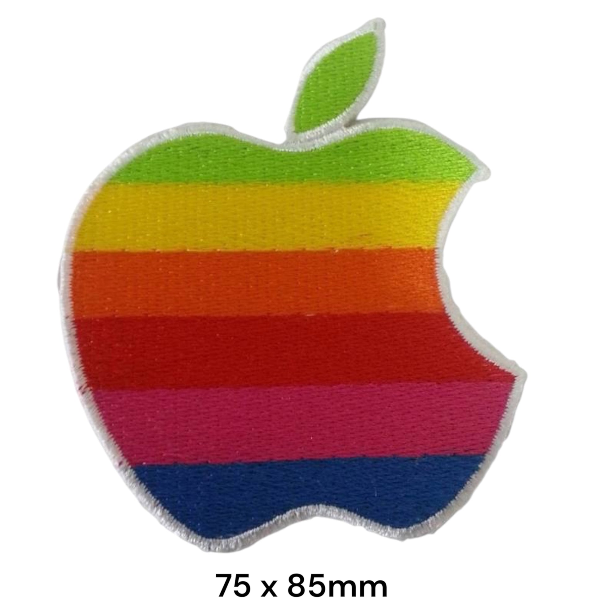 Rainbow Apple Logo Die-Cut Embroidered Patch 75x85mm – Green, Yellow, Orange, Red, Pink & Blue