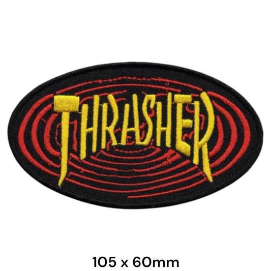 Thrasher Magazine Oval Spiral Logo Embroidered Patch 105x60mm – Yellow, Red & Black