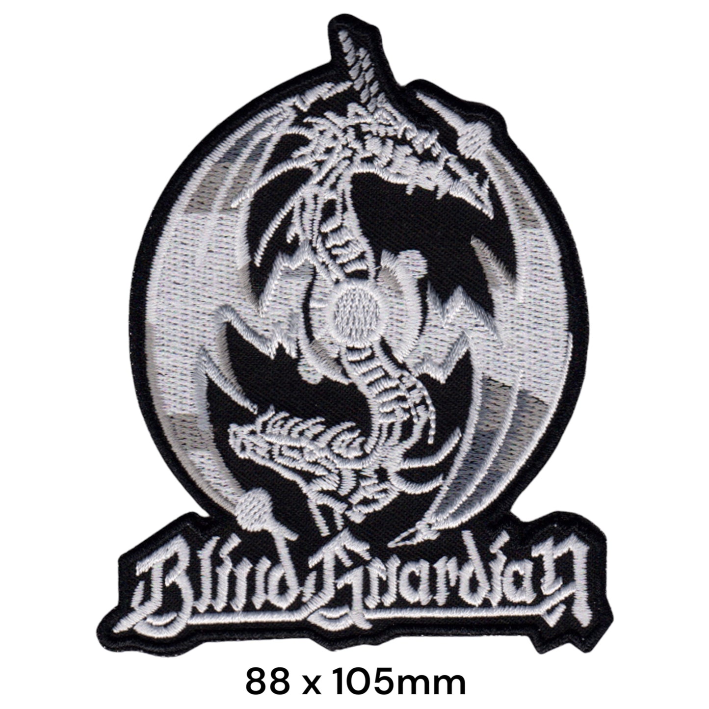 Blind Guardian Dragon Globe Die-Cut Embroidered Patch 88x105mm – White/Silver & Black
