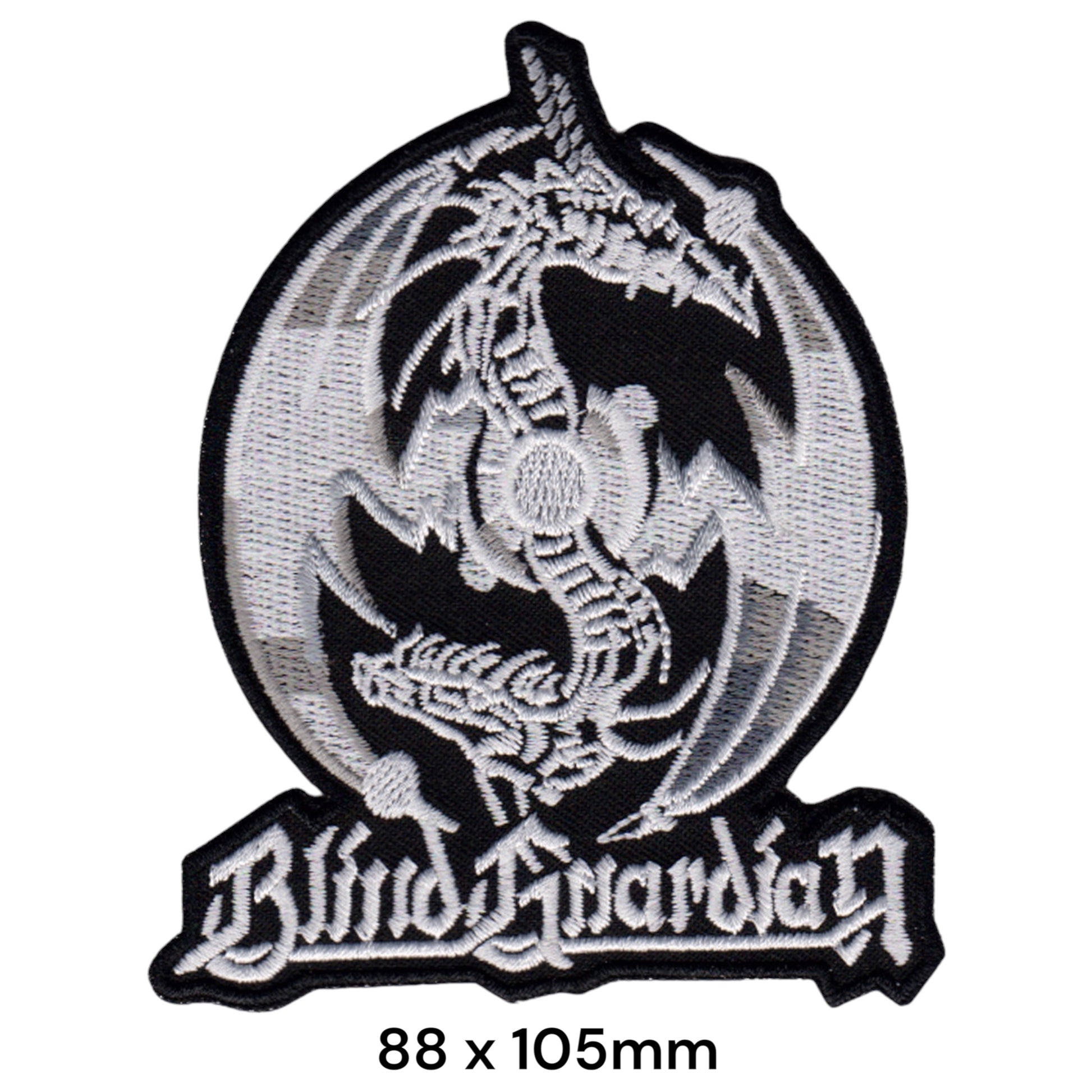 Blind Guardian Dragon Globe Die-Cut Embroidered Patch 88x105mm – White/Silver & Black