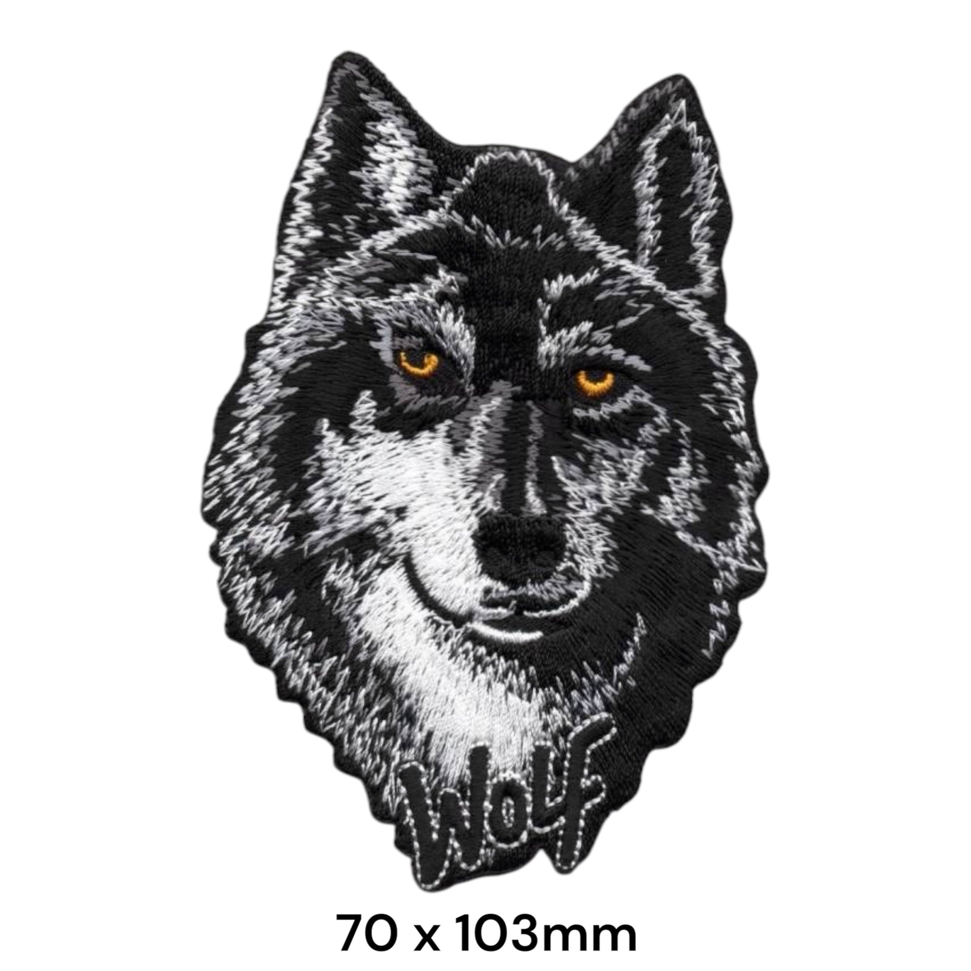 Wolf Portrait Die-Cut Embroidered Patch 70x103mm – Black, Grey, White & Orange