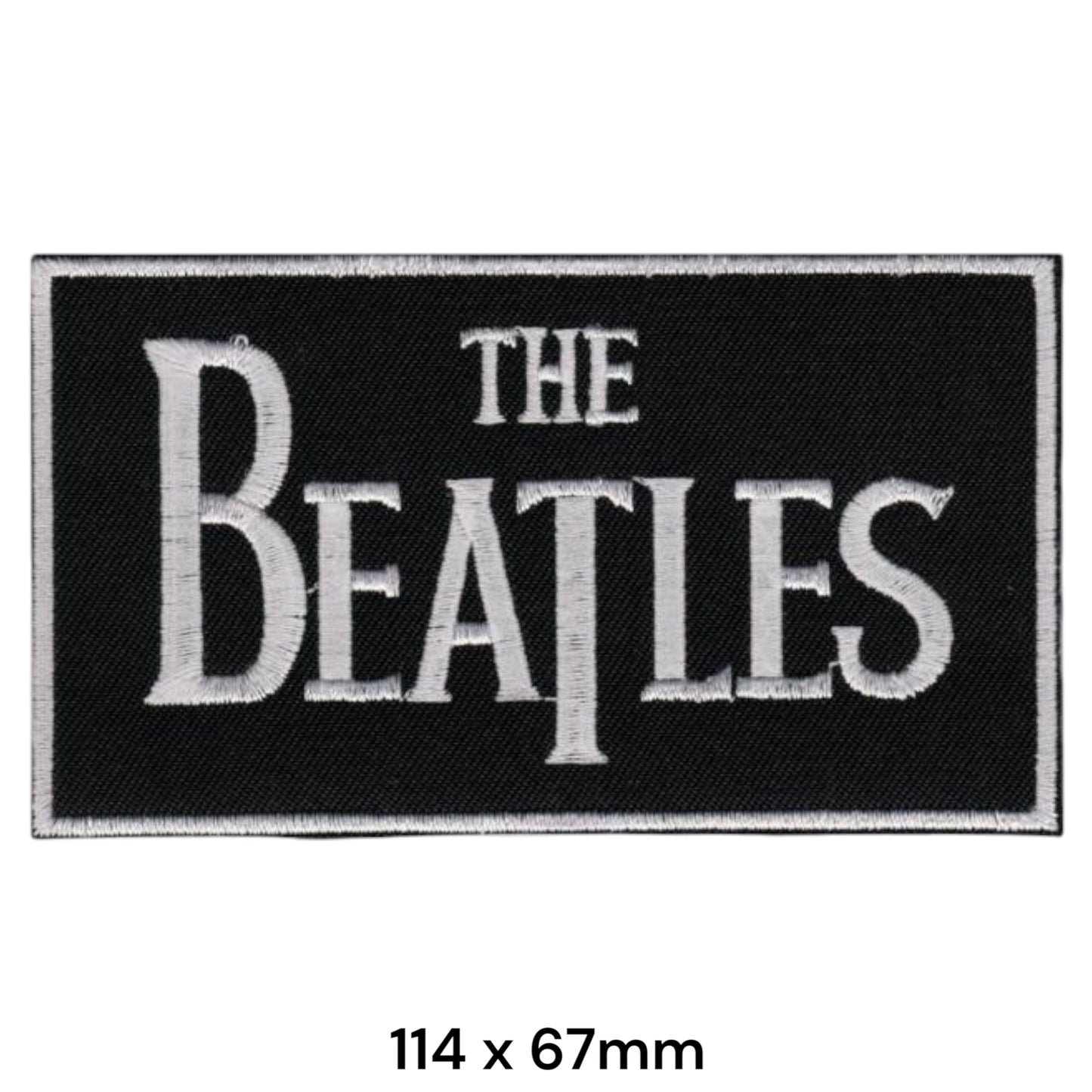 The Beatles Drop T Logo Rectangular Embroidered Patch 114x67mm – White/Silver & Black