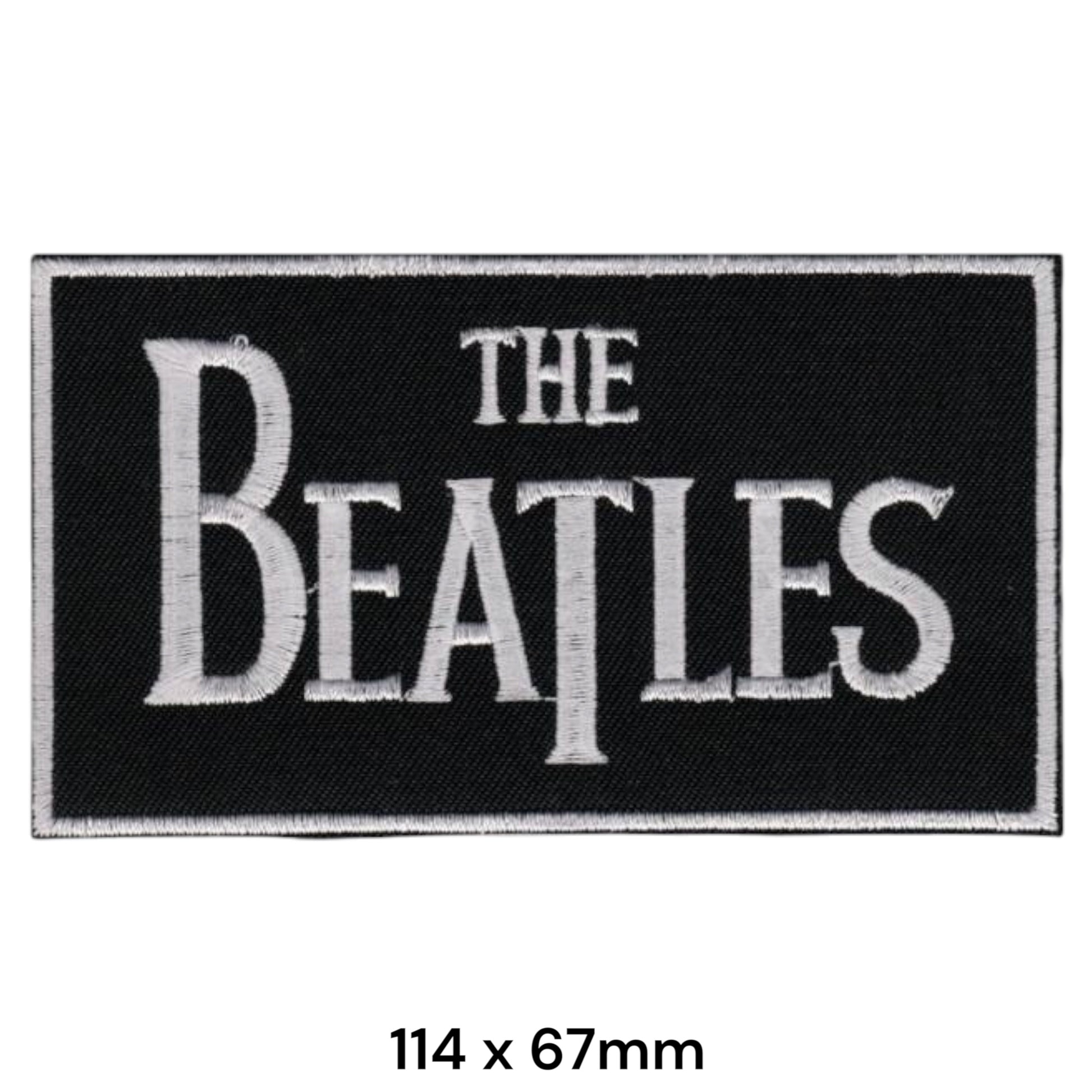 The Beatles Drop T Logo Rectangular Embroidered Patch 114x67mm – White/Silver & Black