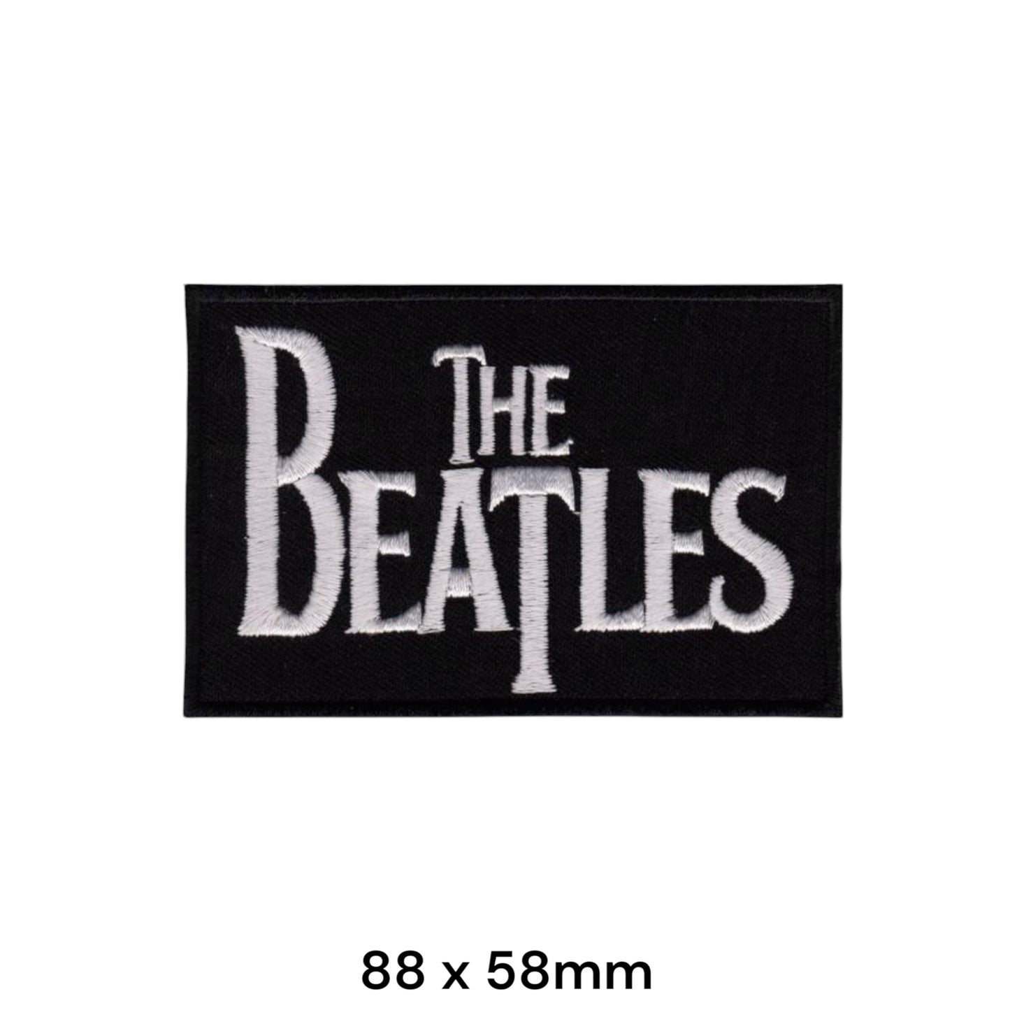 The Beatles Drop T Logo Small Rectangular Embroidered Patch 88x58mm – White/Silver & Black
