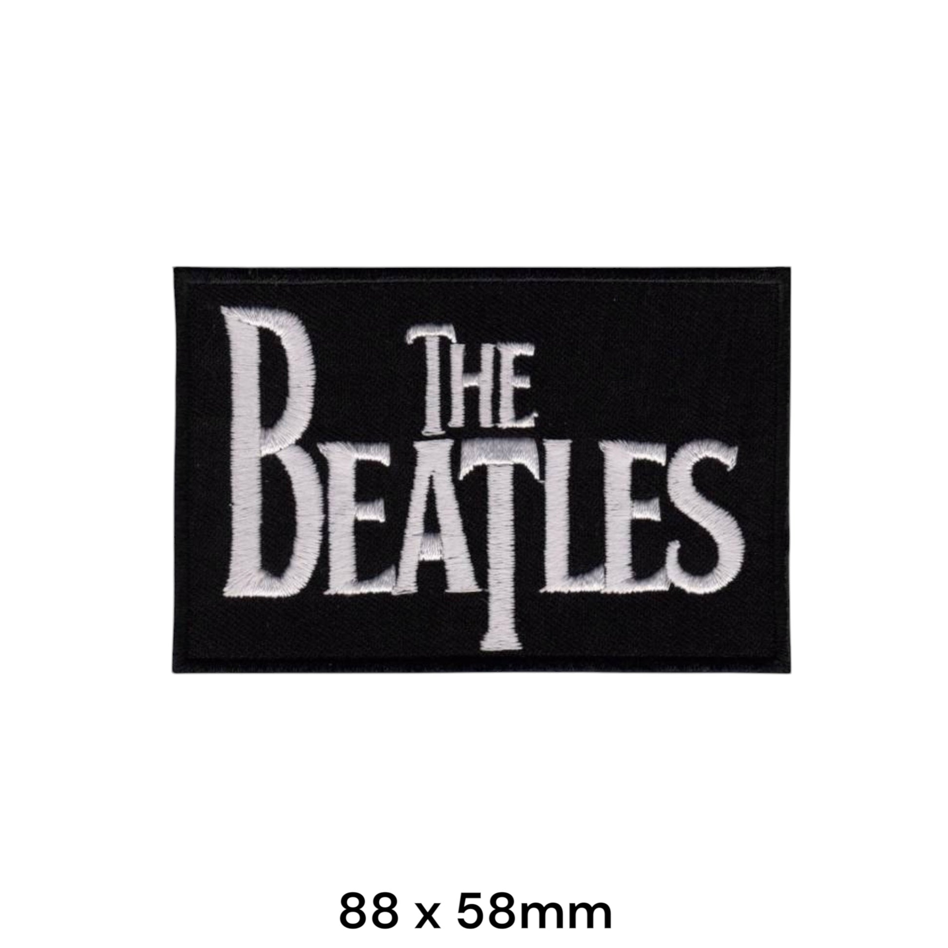 The Beatles Drop T Logo Small Rectangular Embroidered Patch 88x58mm – White/Silver & Black