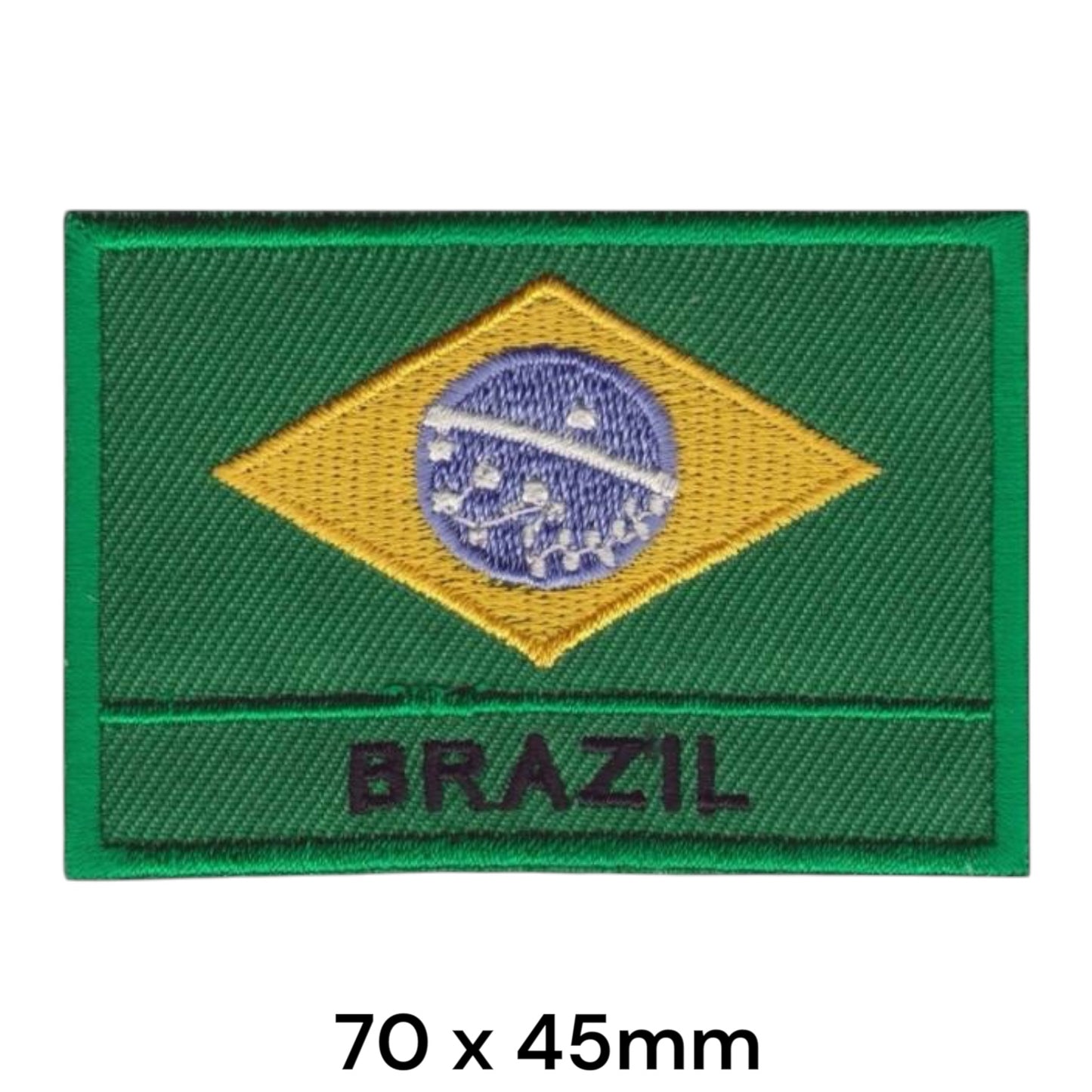 Brazil Flag Rectangular Embroidered Patch 70x45mm – Green, Gold, Blue & White