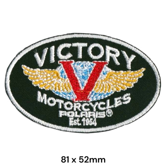 Victory Motorcycles Polaris Est. 1954 V-Wings Oval Embroidered Patch 81x52mm – White, Red, Blue, Gold & Black