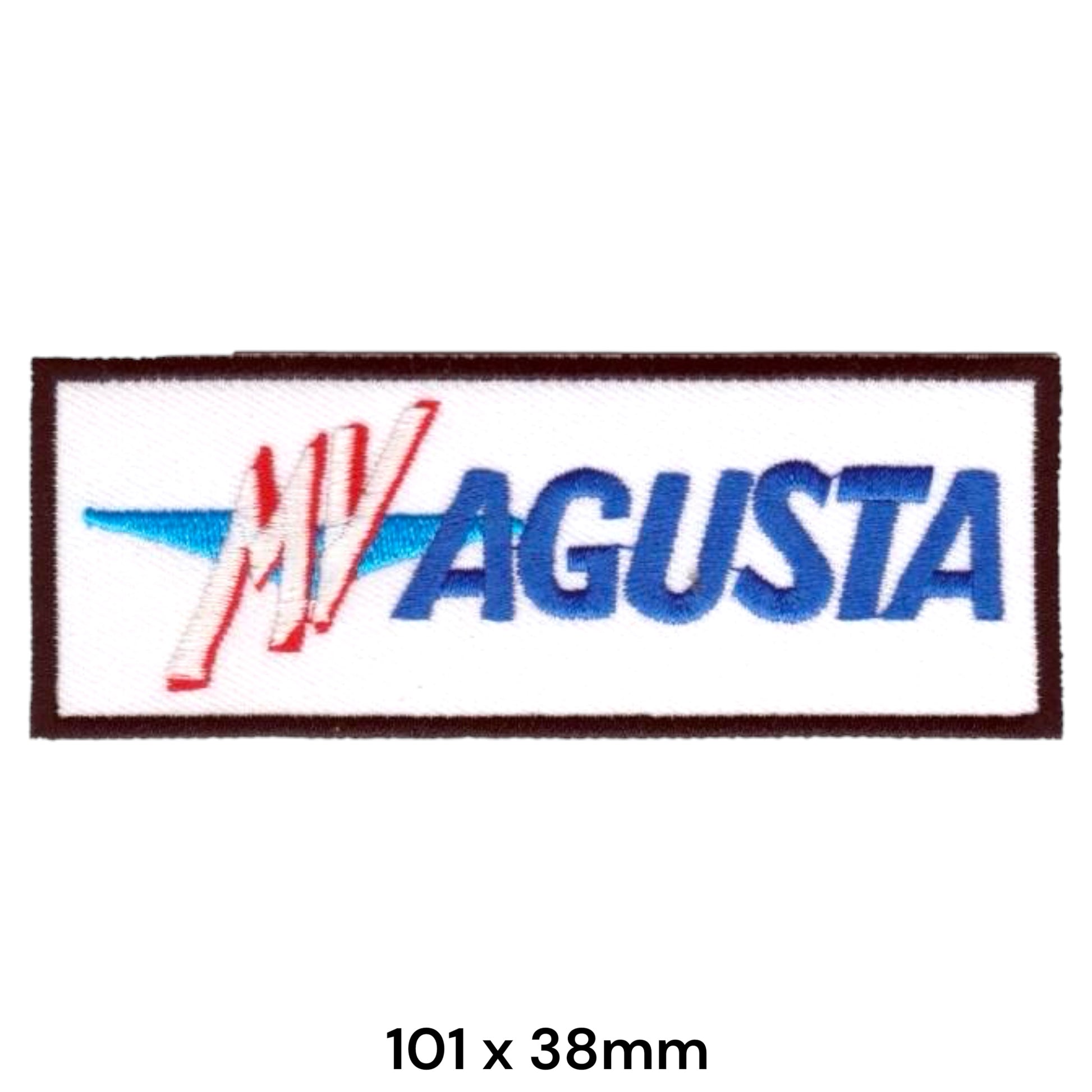 MV Agusta Arrow Logo Rectangular Embroidered Patch 101x38mm – Red, Blue & White
