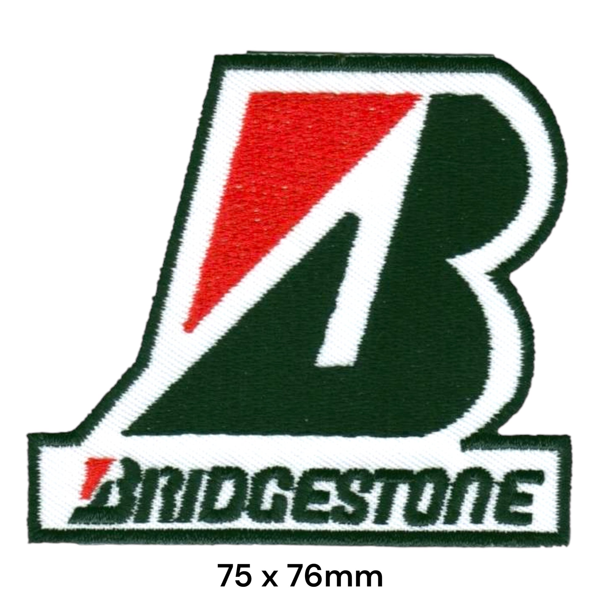 Bridgestone B Logo Die-Cut Embroidered Patch 75x76mm – Red, White & Dark Green/Black