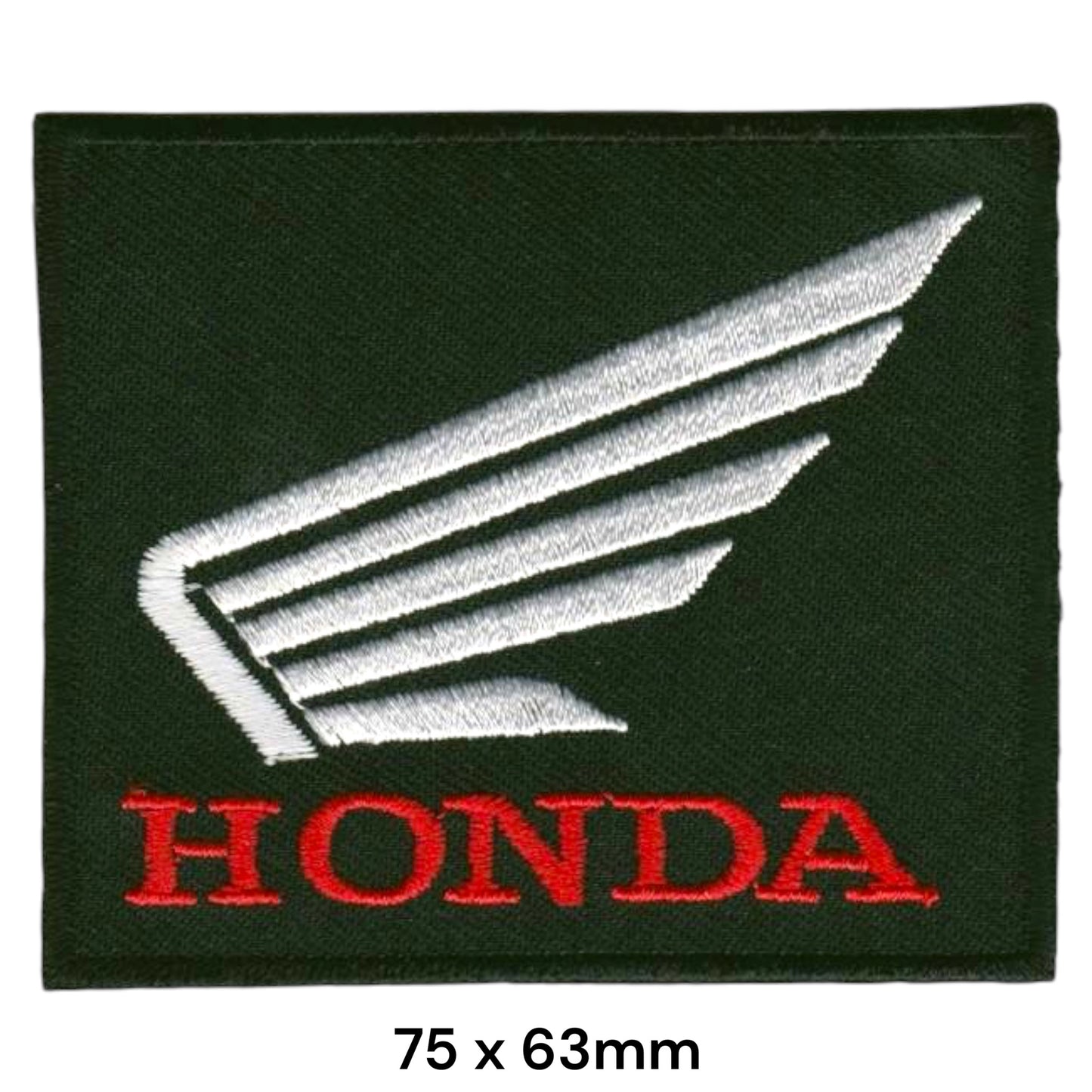 Honda Wing Logo Rectangular Embroidered Patch 75x63mm – White/Silver, Red & Dark Green
