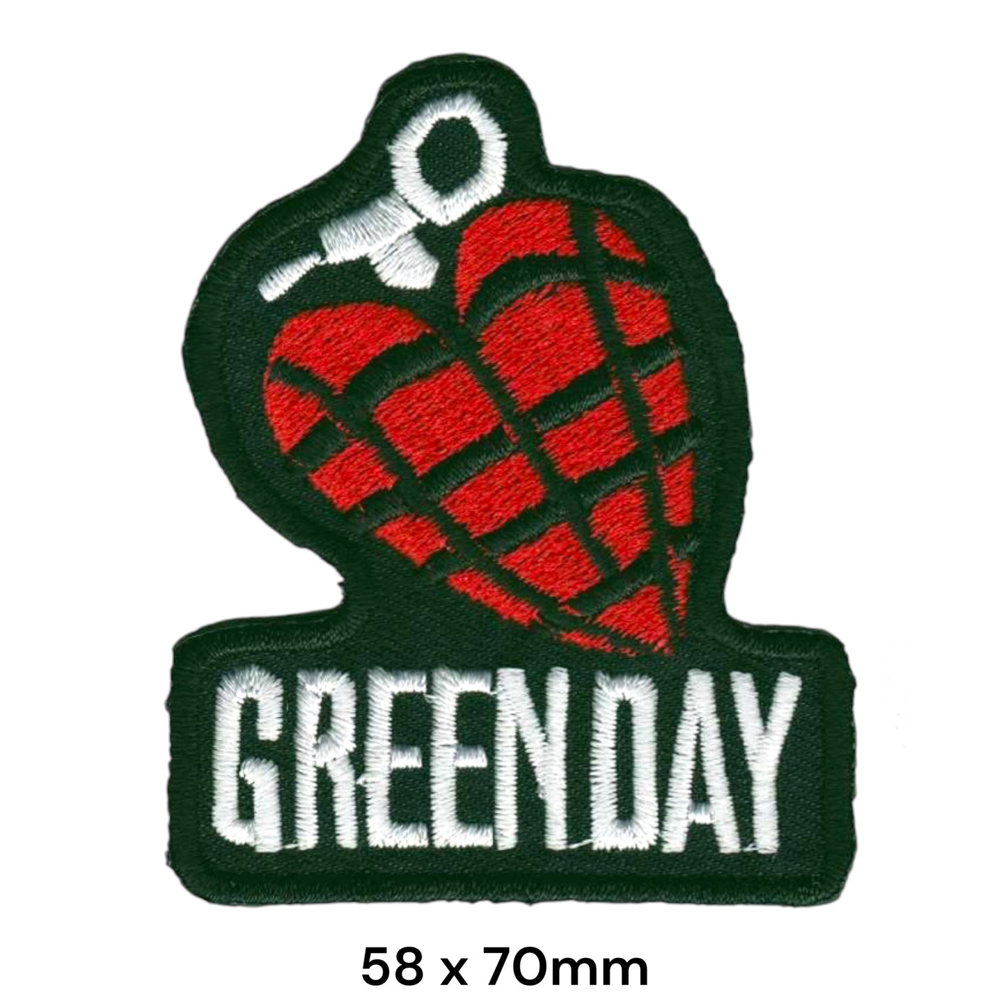 Green Day Heart Grenade Die-Cut Embroidered Patch 58x70mm – Red, White & Black