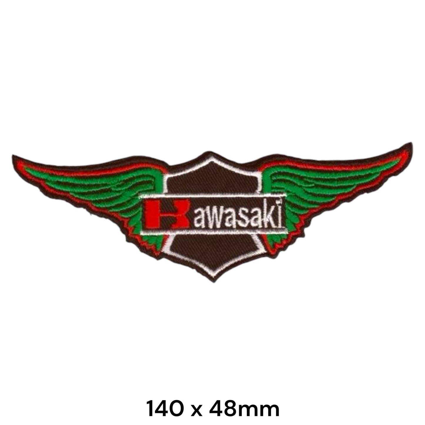 Kawasaki Wings Shield Die-Cut Embroidered Patch 140x48mm – Green, Red, White & Dark Brown