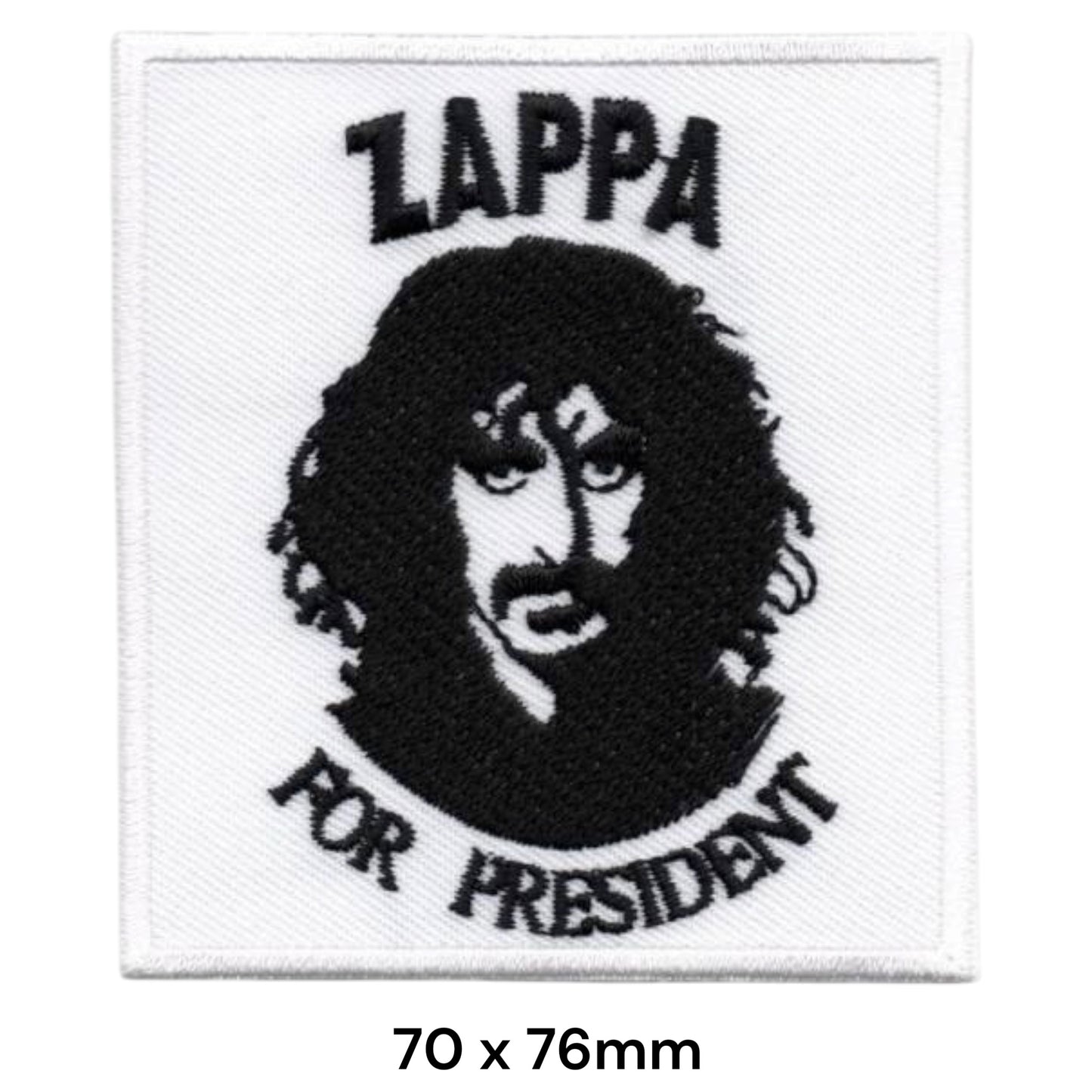 Frank Zappa For President Portrait Square Embroidered Patch 70x76mm – White & Black