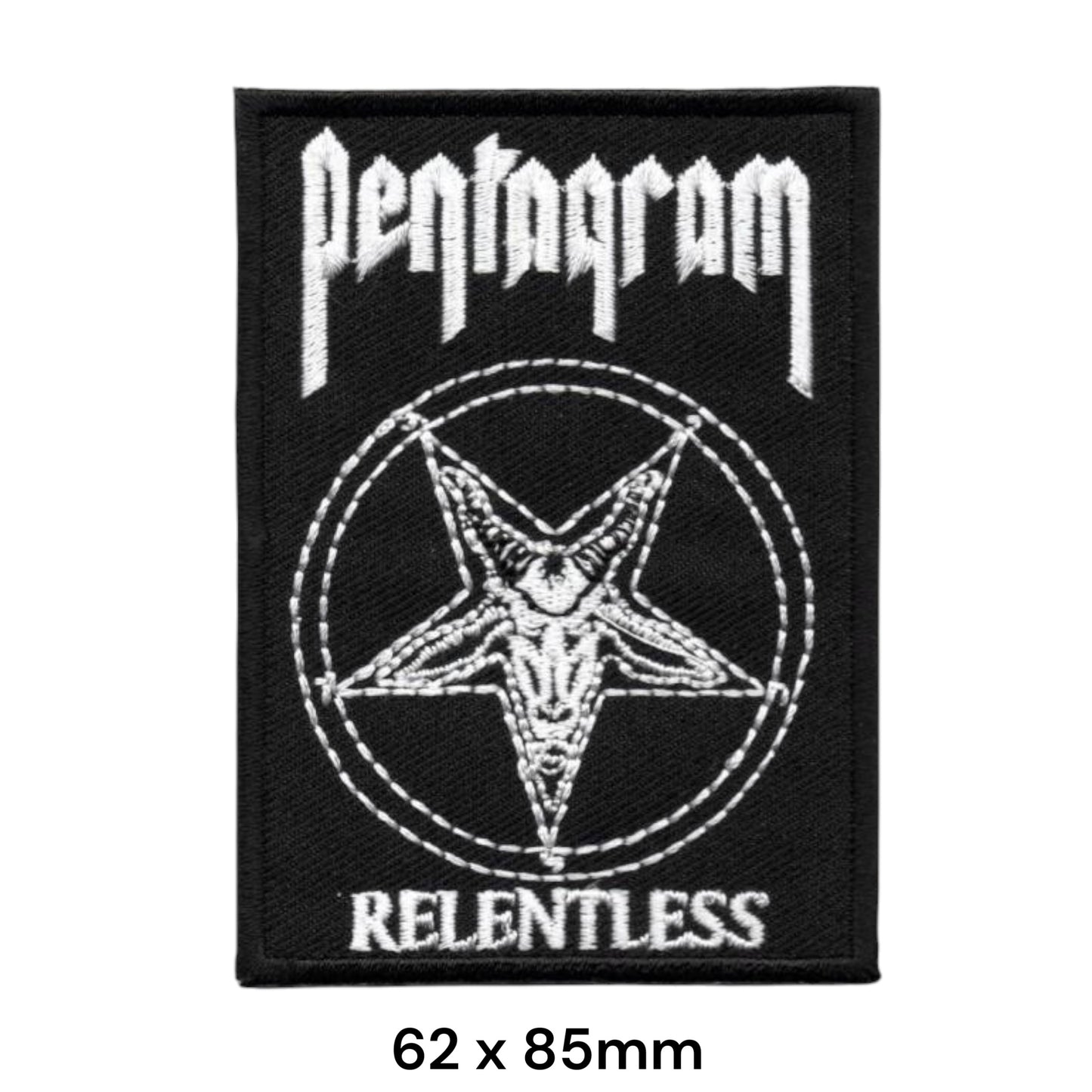Pentagram Relentless Baphomet Pentacle Rectangular Embroidered Patch 62x85mm – White & Black
