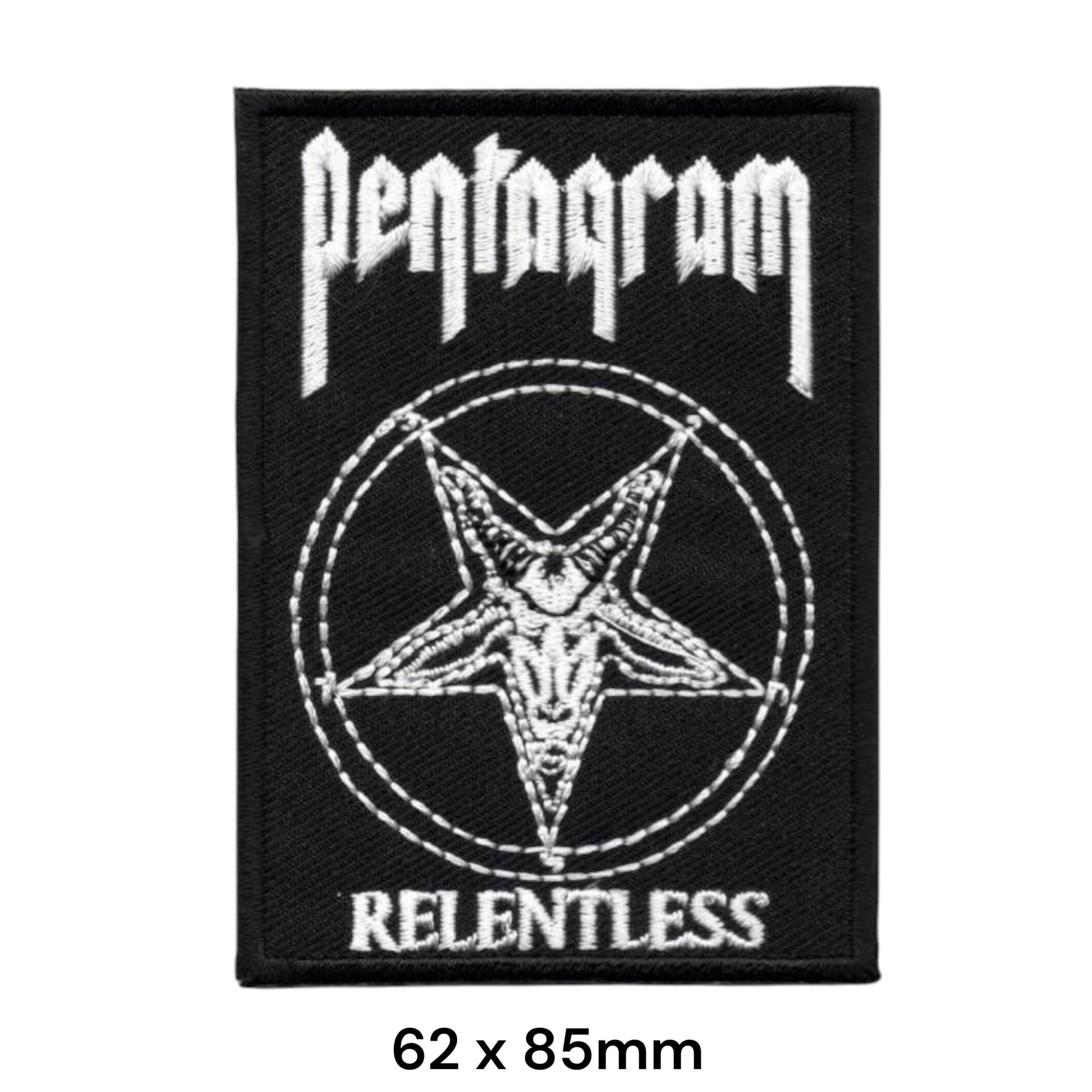 Pentagram Relentless Baphomet Pentacle Rectangular Embroidered Patch 62x85mm – White & Black