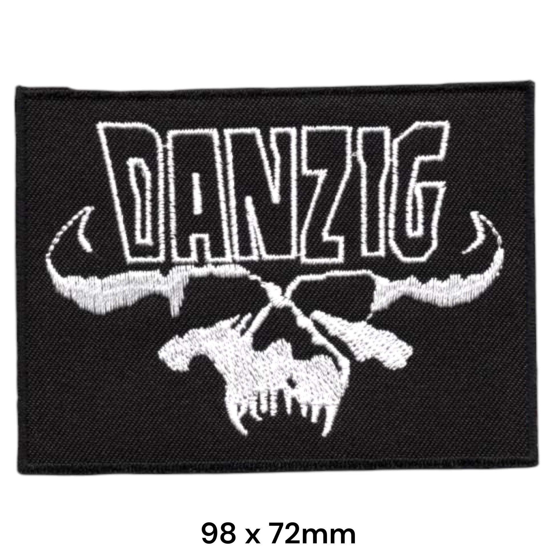 Danzig Skull Logo Rectangular Embroidered Patch 98x72mm – White & Black