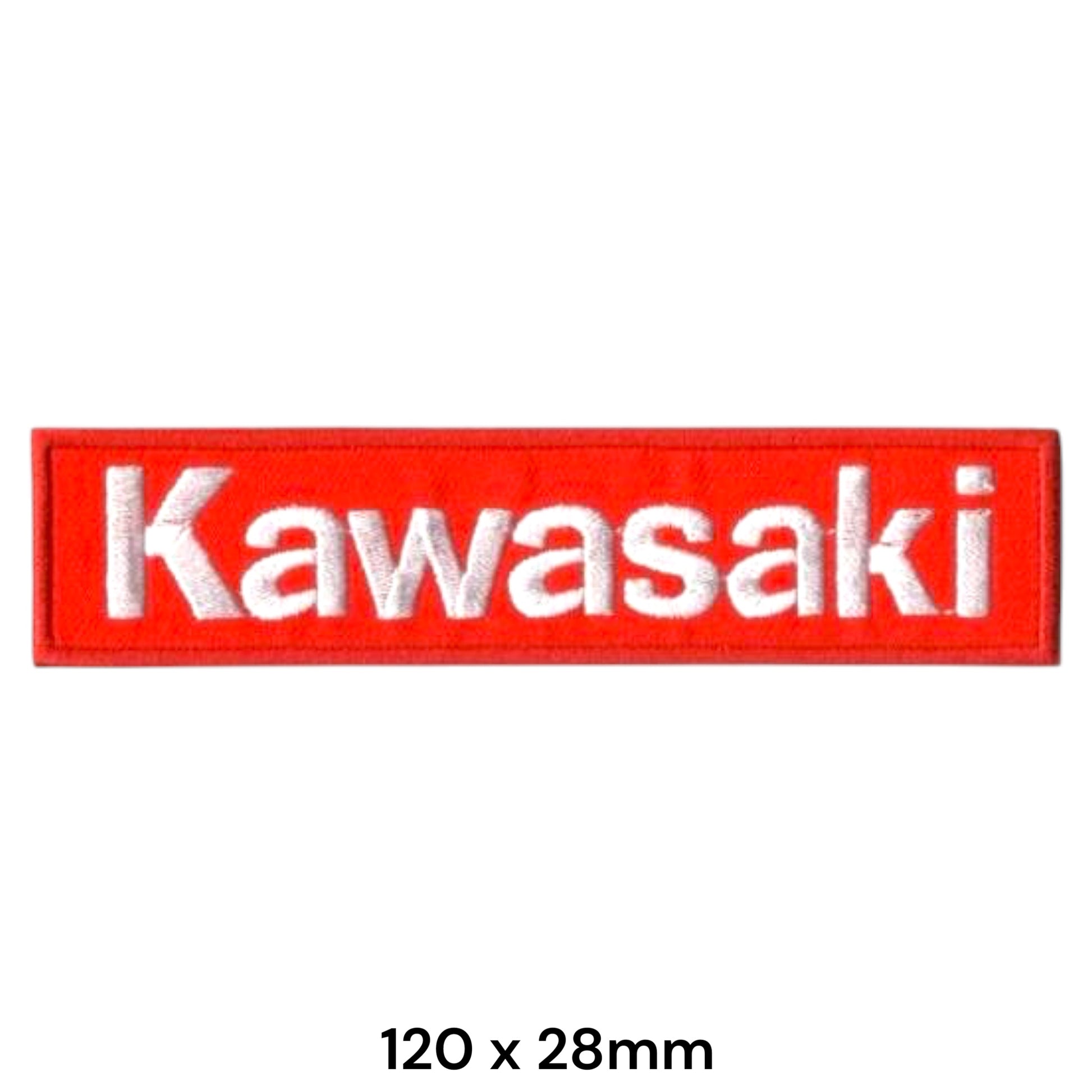 Kawasaki Wordmark Rectangular Embroidered Patch 120x28mm – White & Red