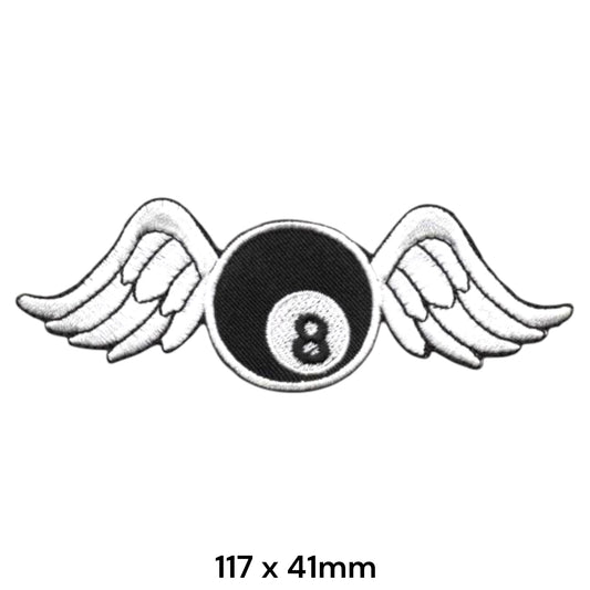 8 Ball Wings Die-Cut Embroidered Patch 117x41mm – White & Black