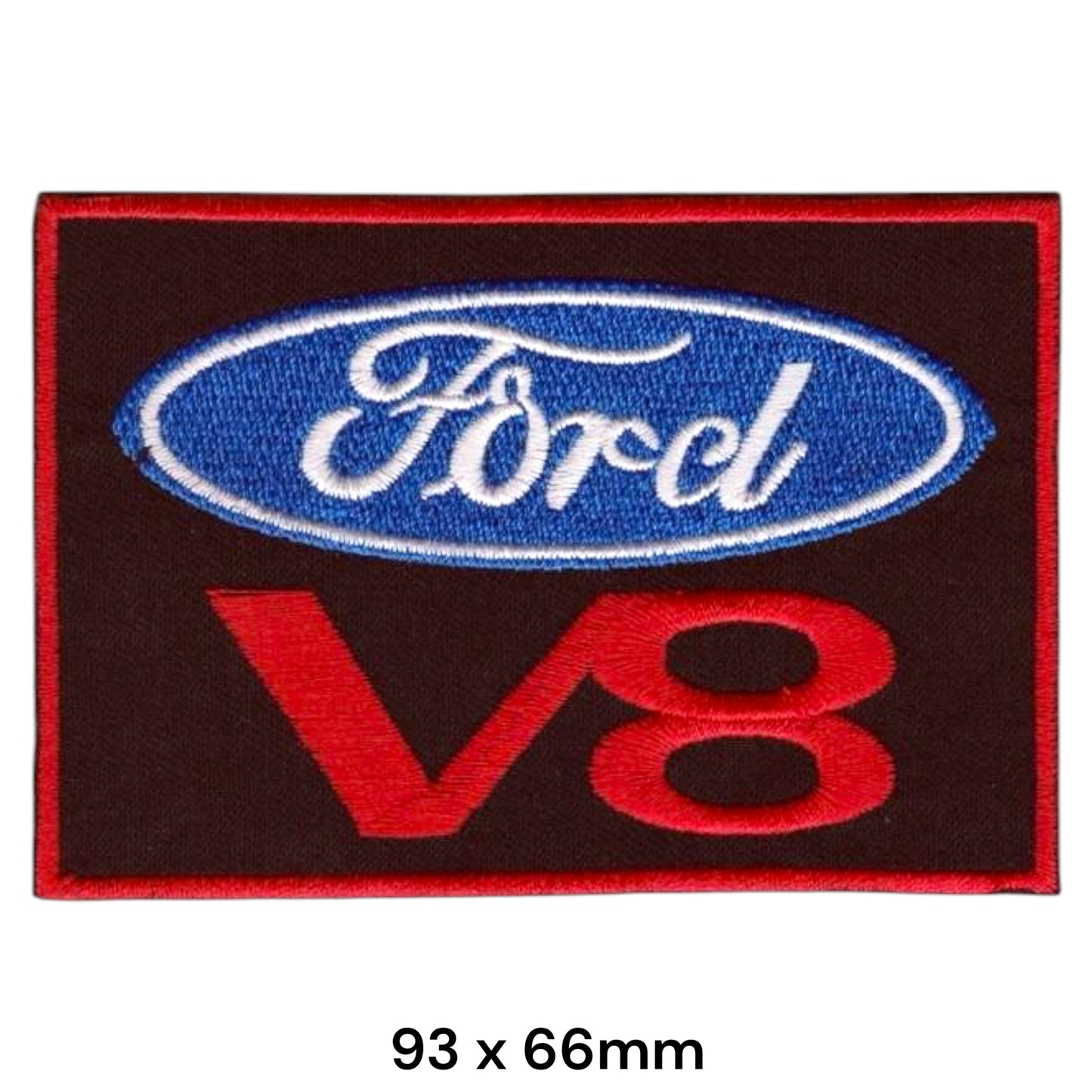 Ford V8 Oval Logo Rectangular Embroidered Patch 93x66mm – Blue, White, Red & Black