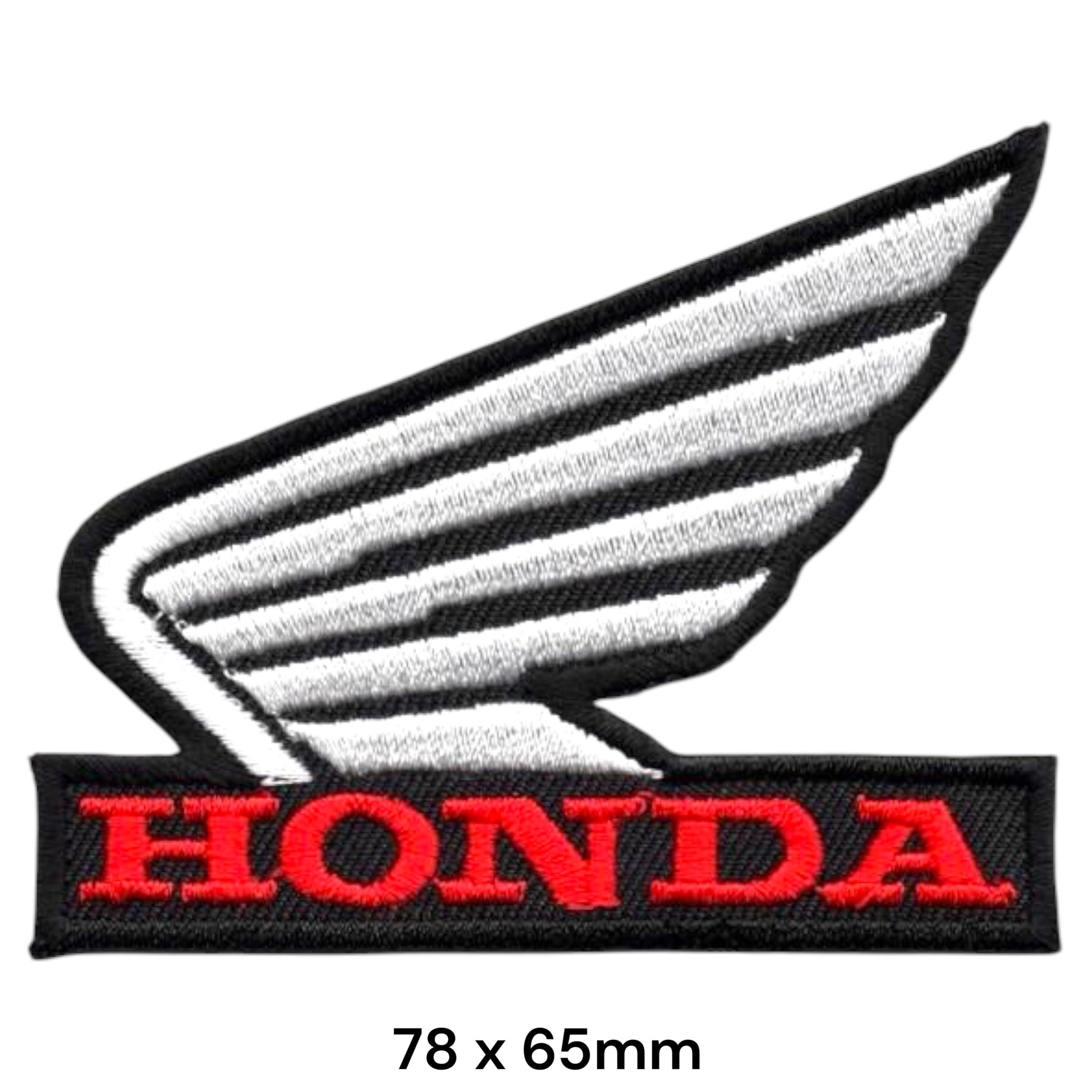 Honda Wing Logo Die-Cut Embroidered Patch 78x65mm – White/Silver, Red & Black